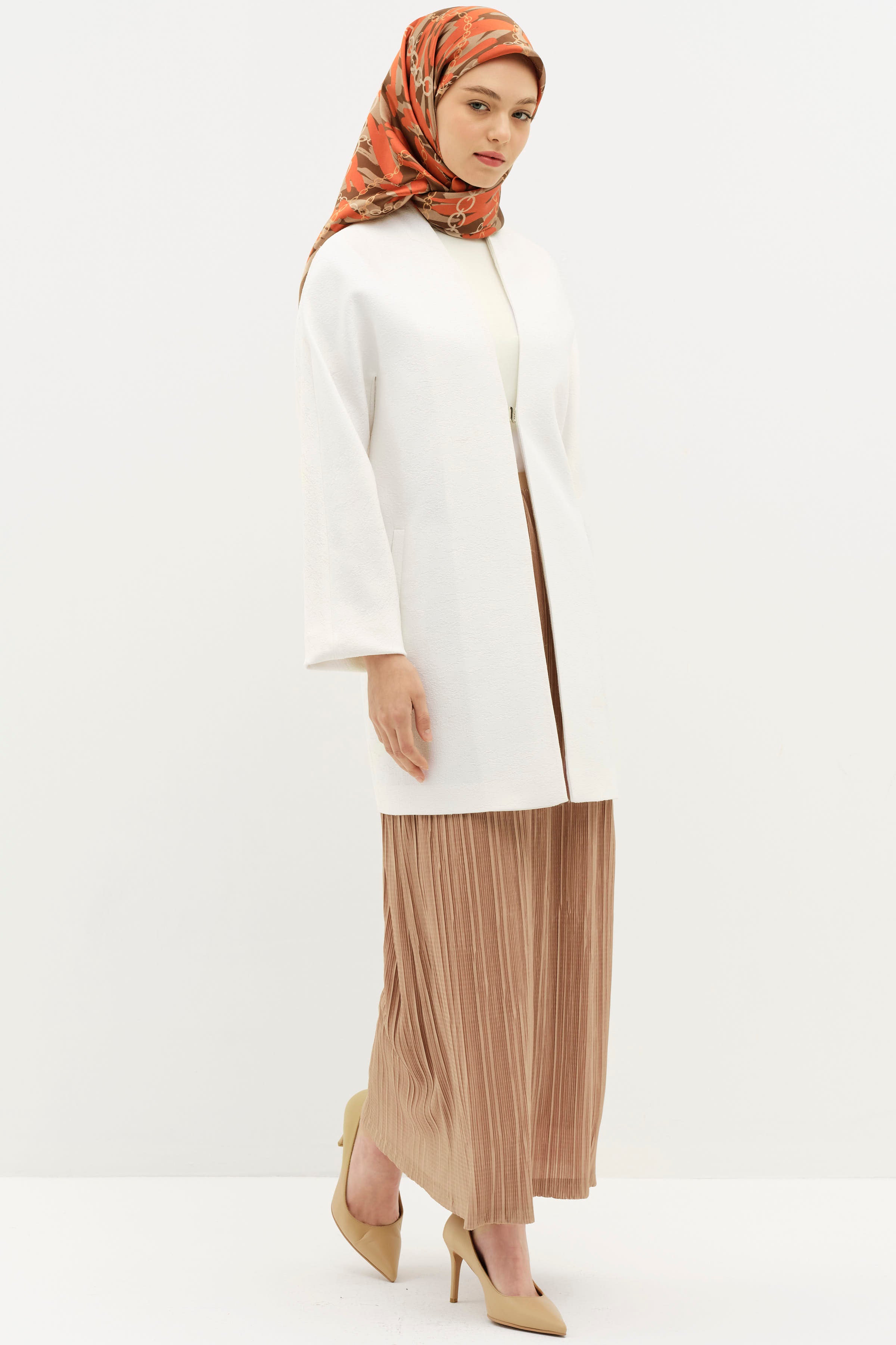 Piliseli Beli Lastikli Etek - Camel TUĞBA