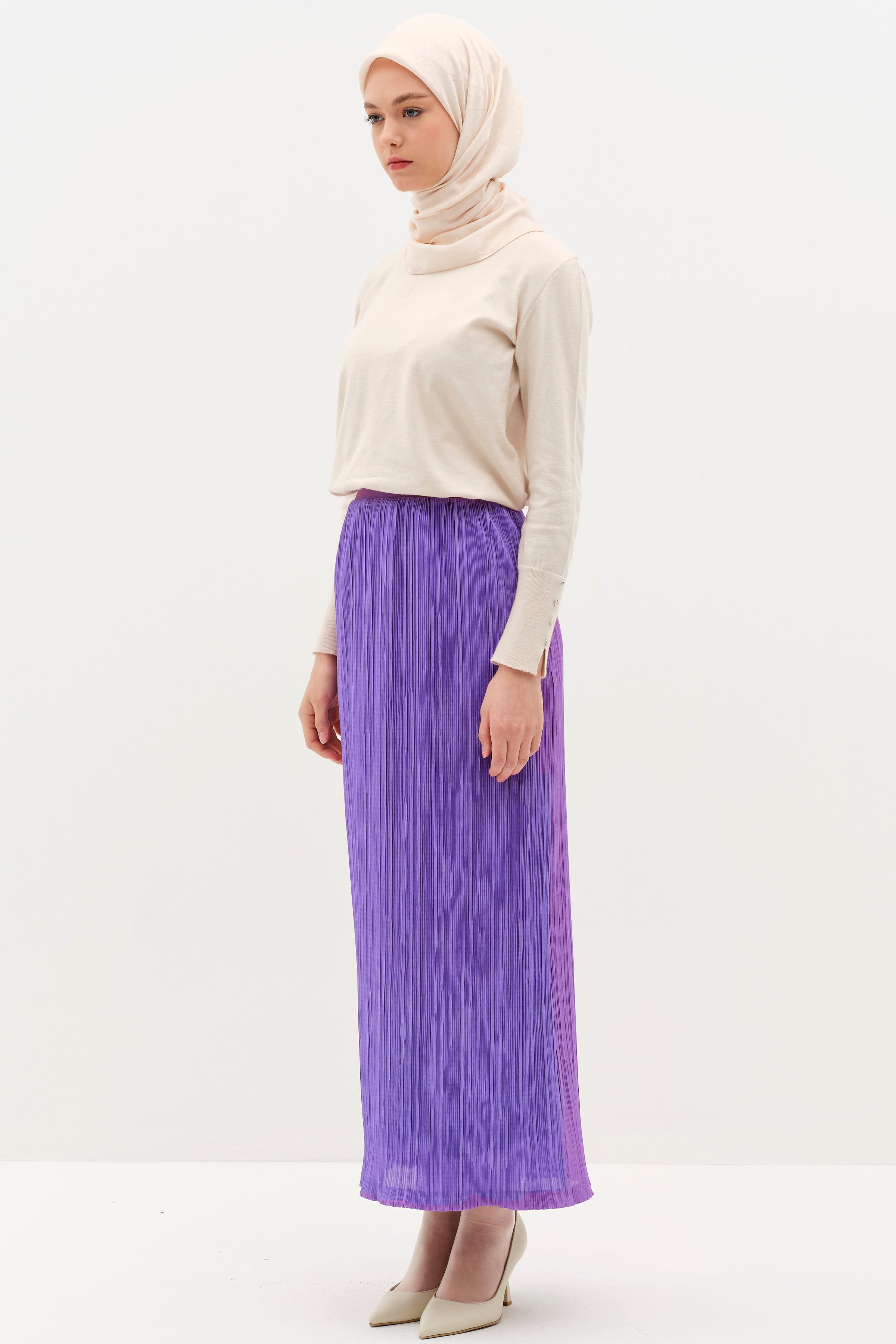 Piliseli Beli Lastikli Etek - Lila TUGBA