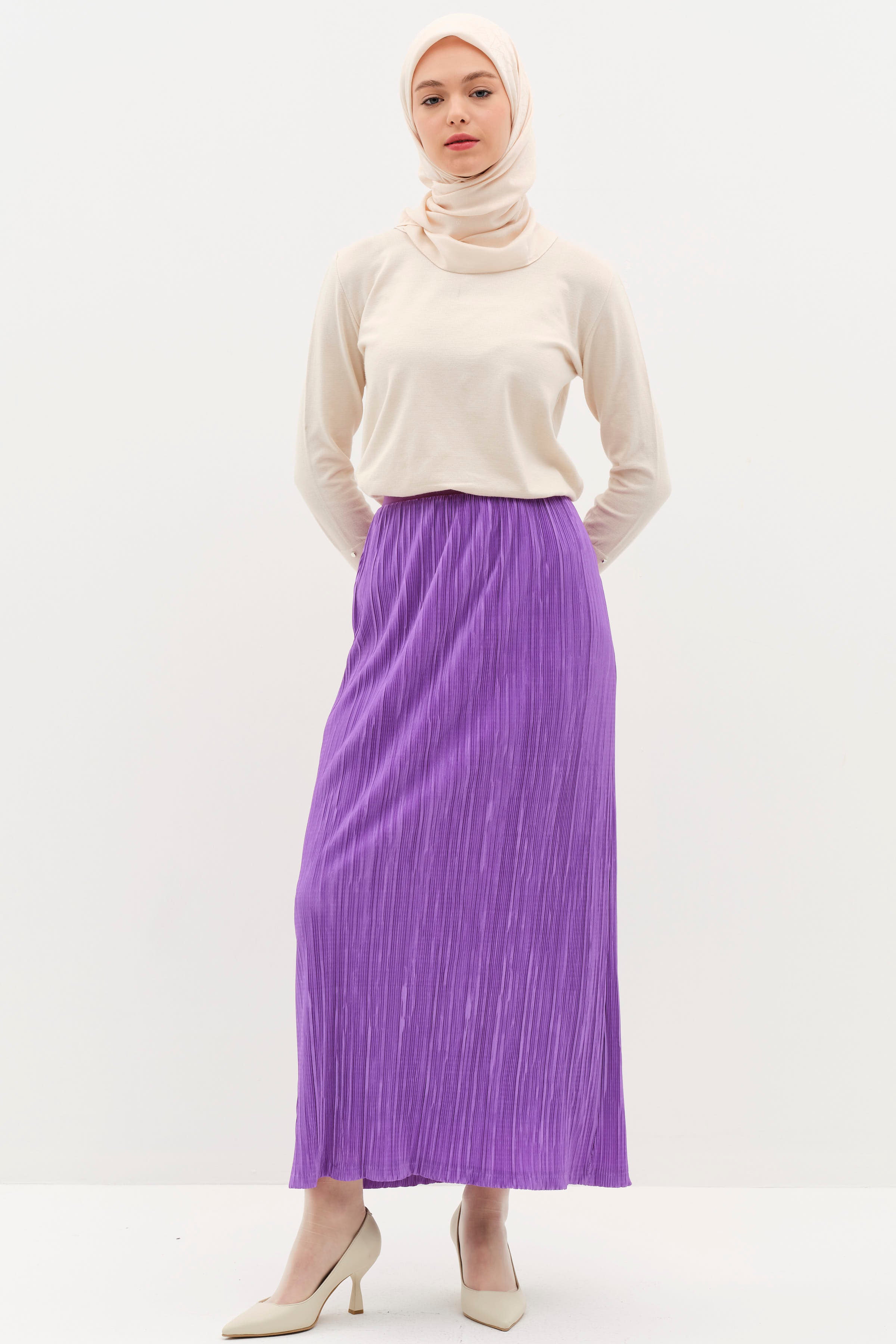 Piliseli Beli Lastikli Etek - Lila TUGBA