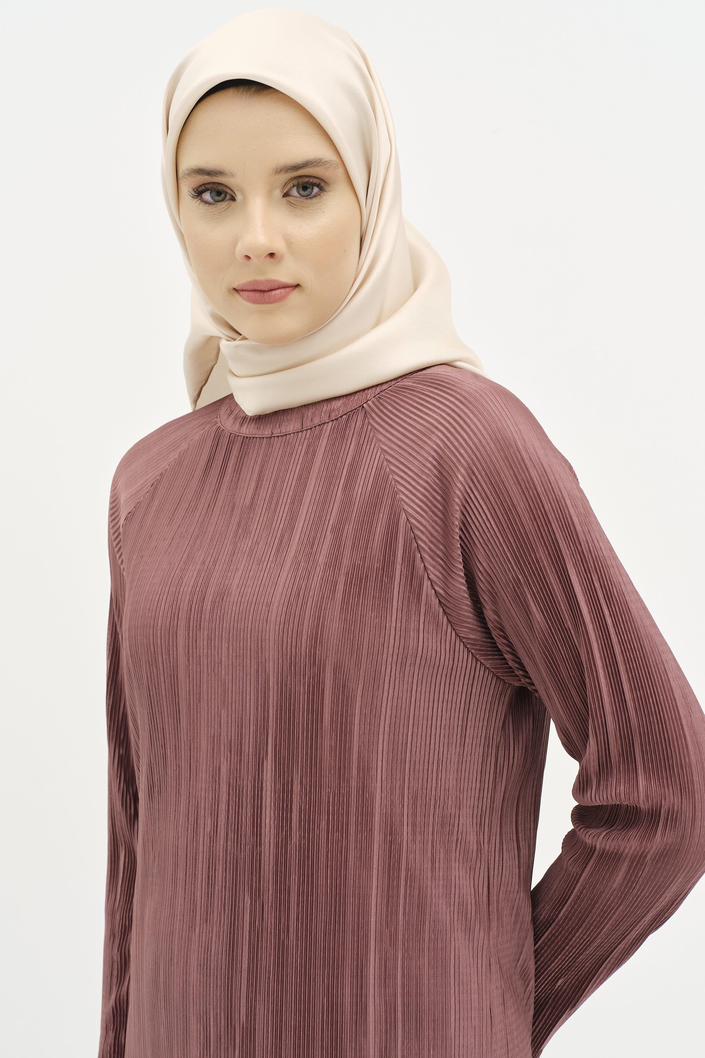 Piliseli Bluz Etek Takım - Kahve TUGBA