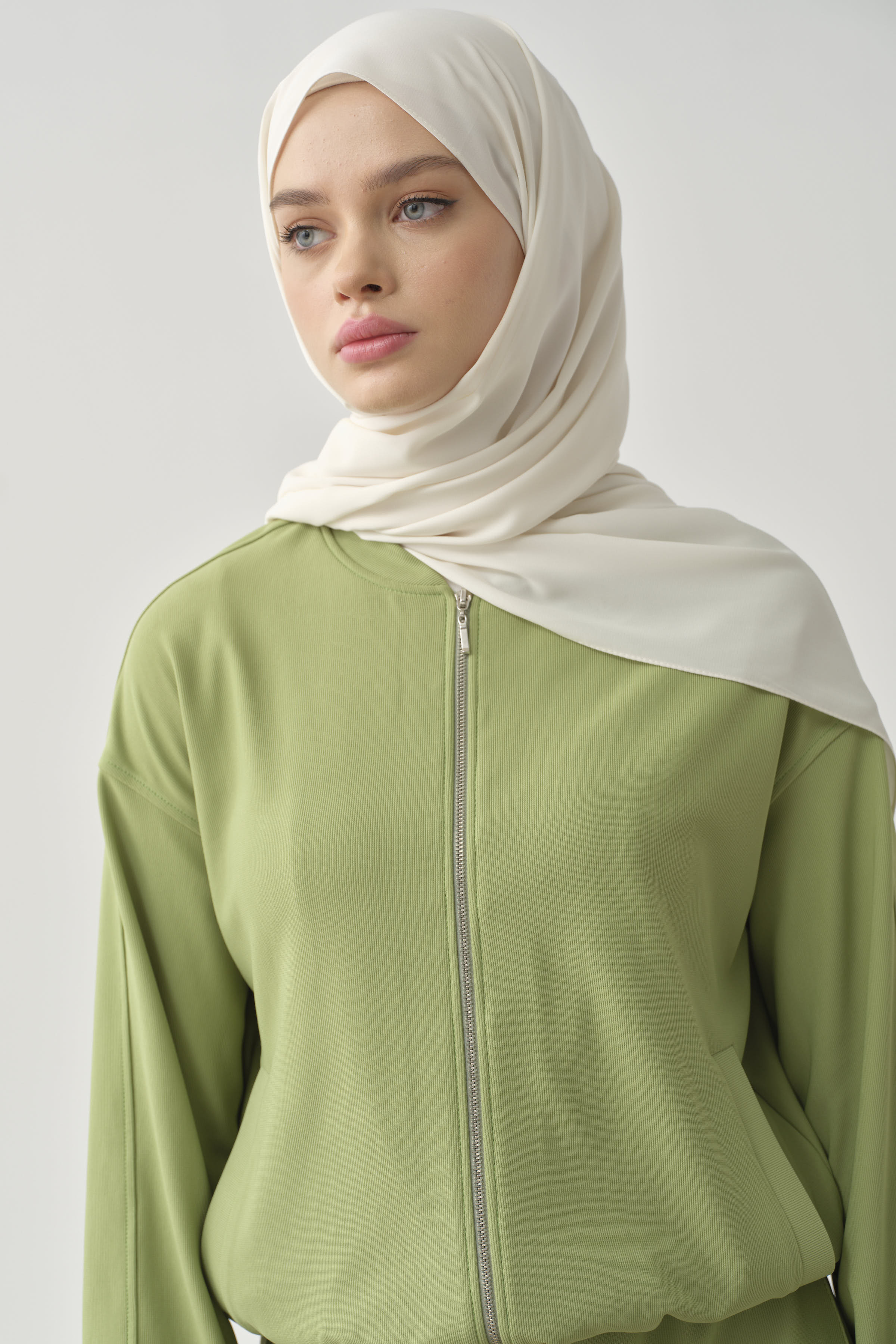 Pilot Yaka Lastikli Örme Ceket - Fıstık Yeşili TUGBA