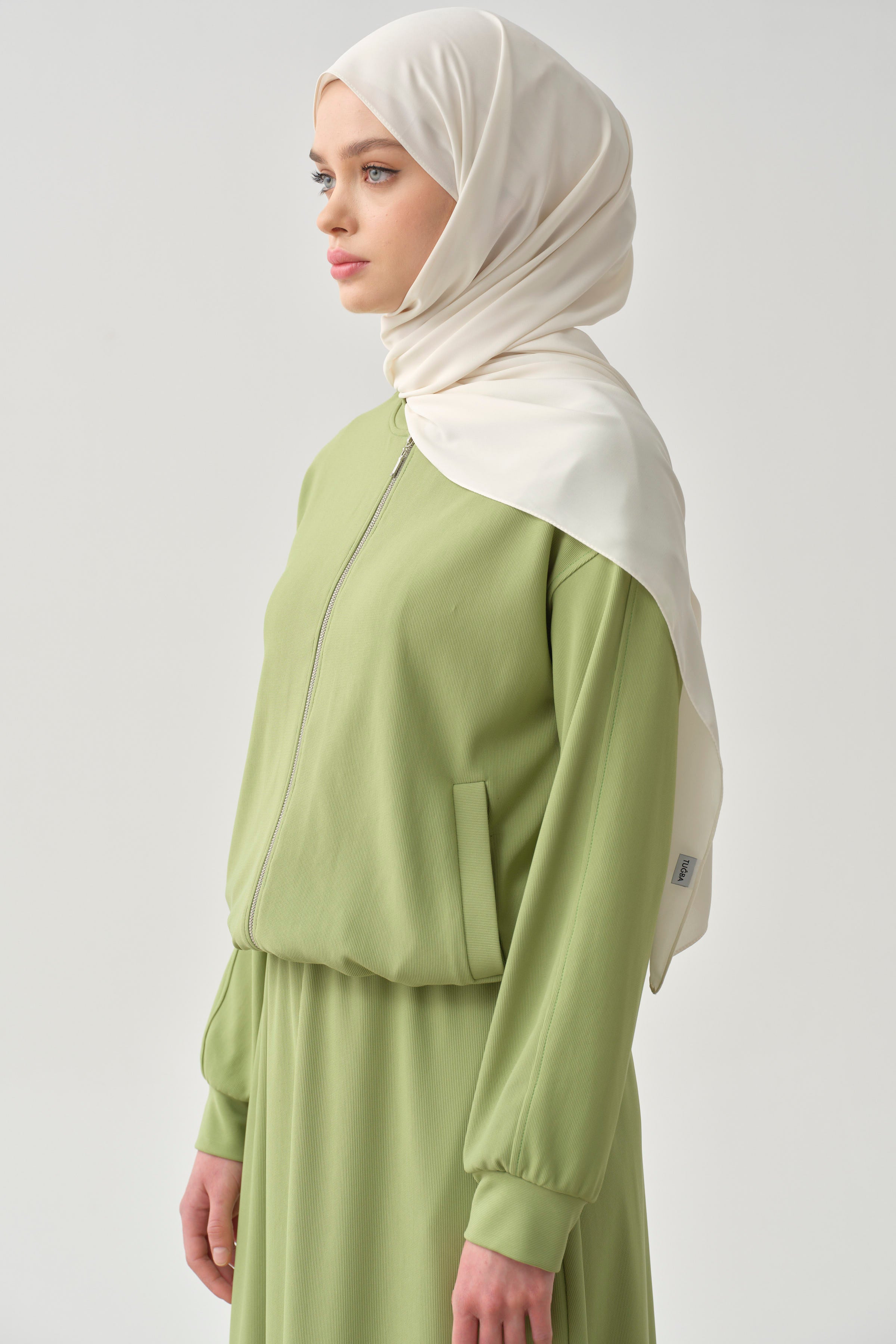 Pilot Yaka Lastikli Örme Ceket - Fıstık Yeşili TUGBA