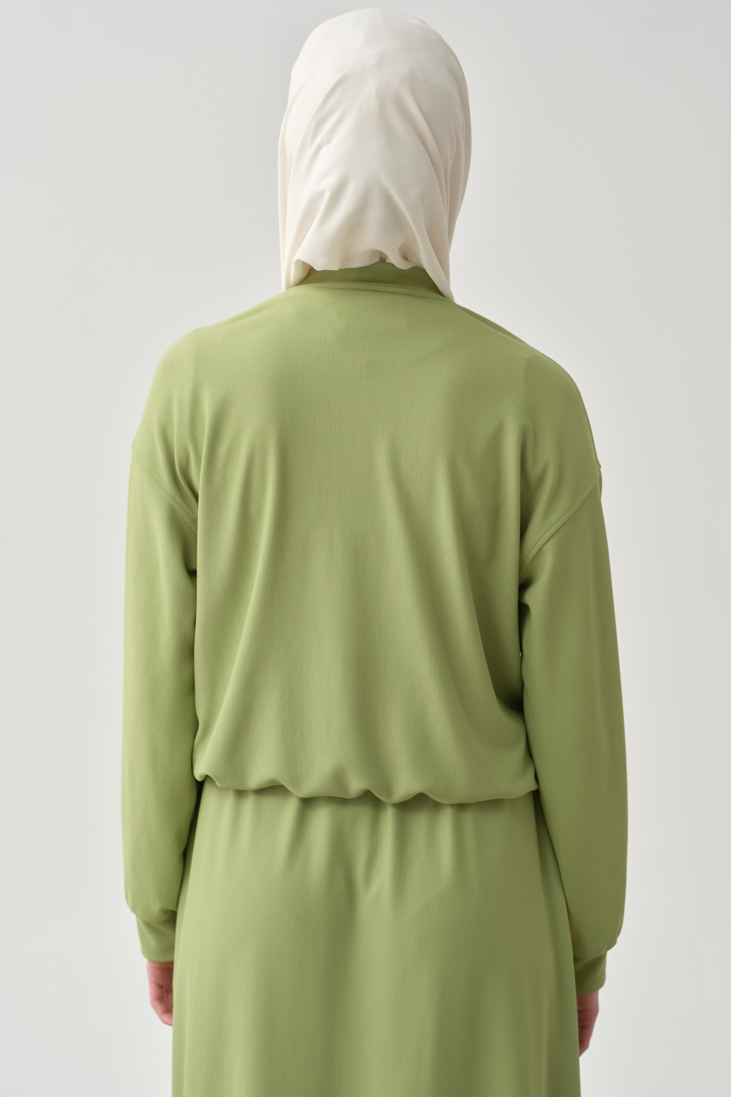 Pilot Yaka Lastikli Örme Ceket - Fıstık Yeşili TUGBA