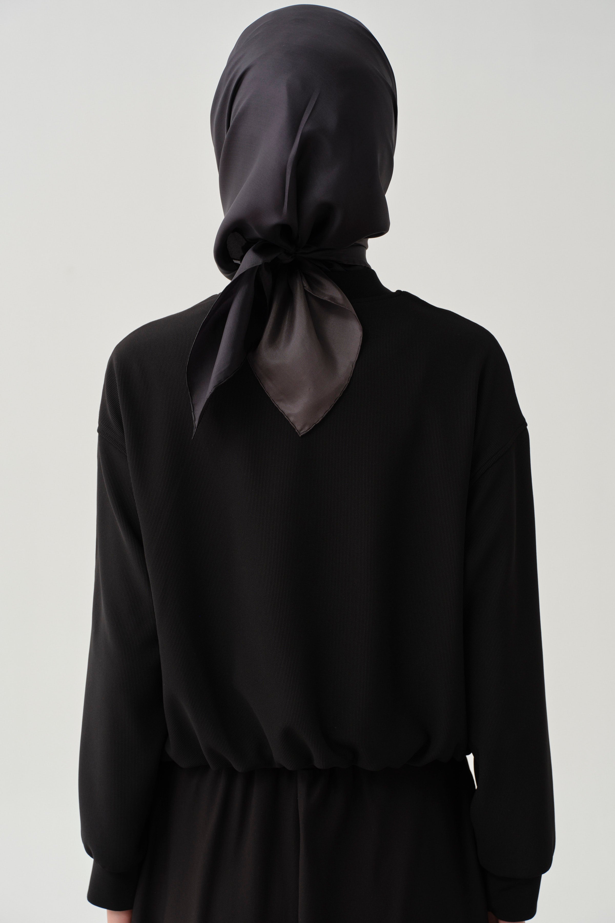 Pilot Yaka Lastikli Örme Ceket - Siyah TUGBA