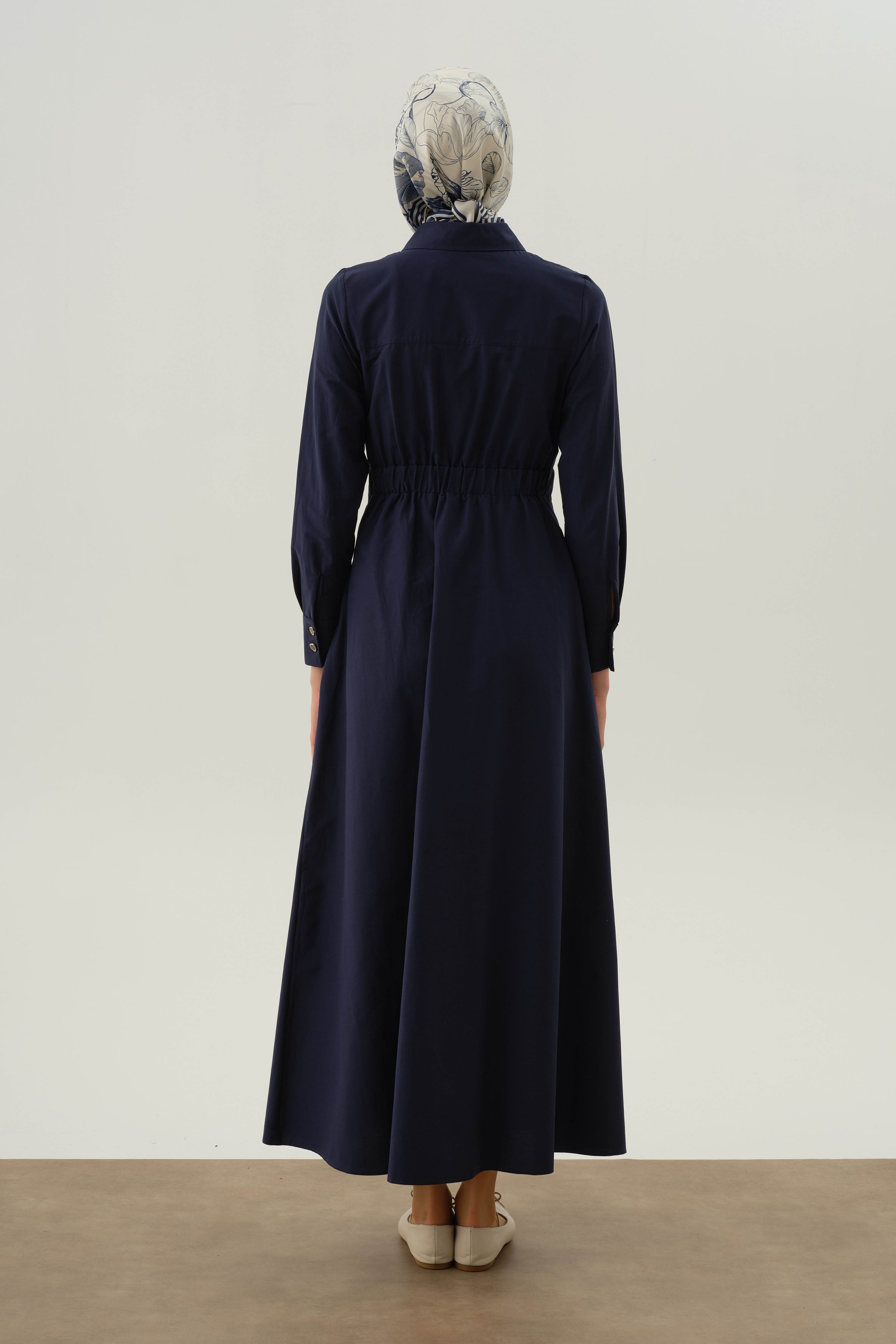 Plikaşeli Elbise - Lacivert TUGBA