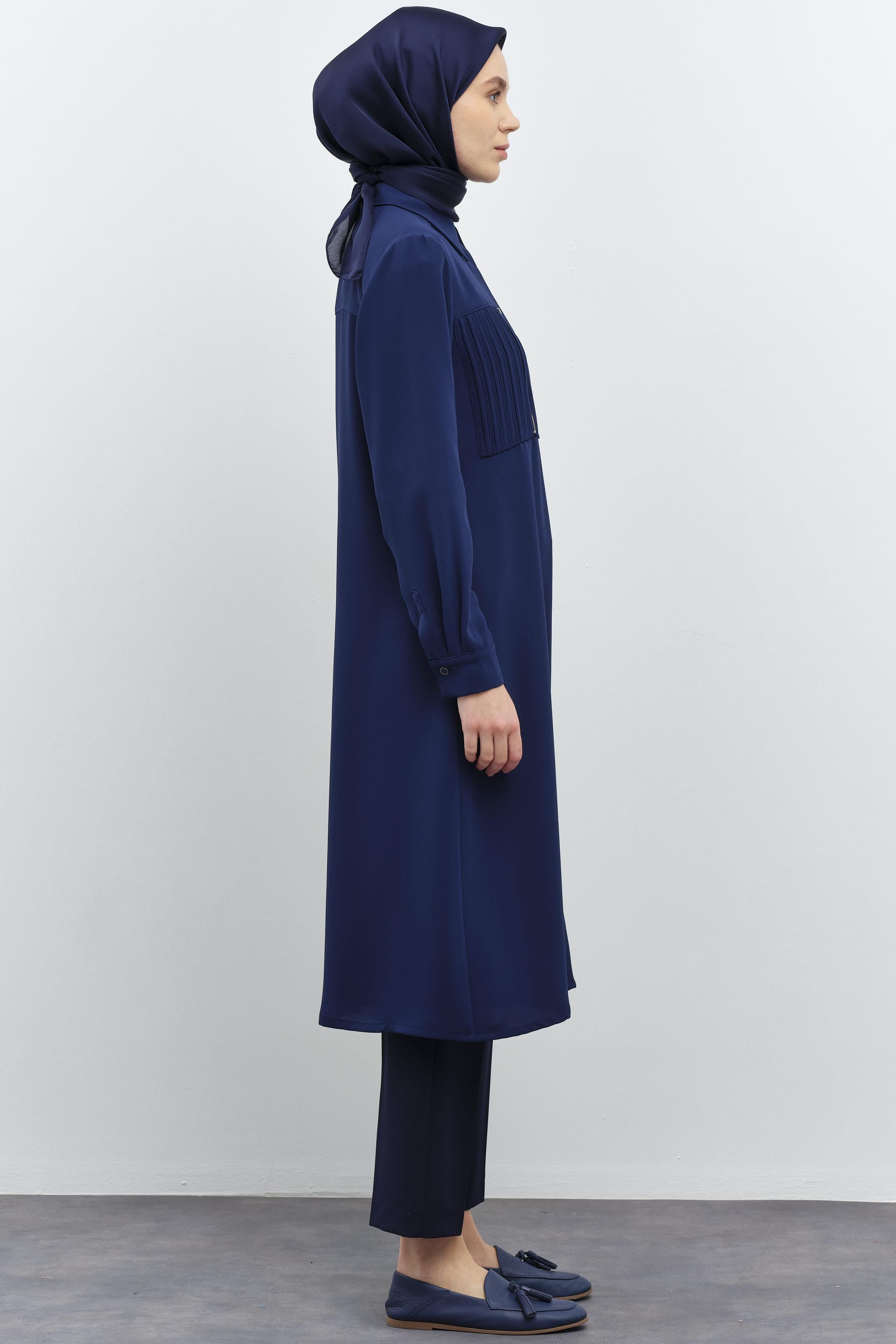 Plise Cep Detaylı Robalı Tunik - İndigo TUGBA