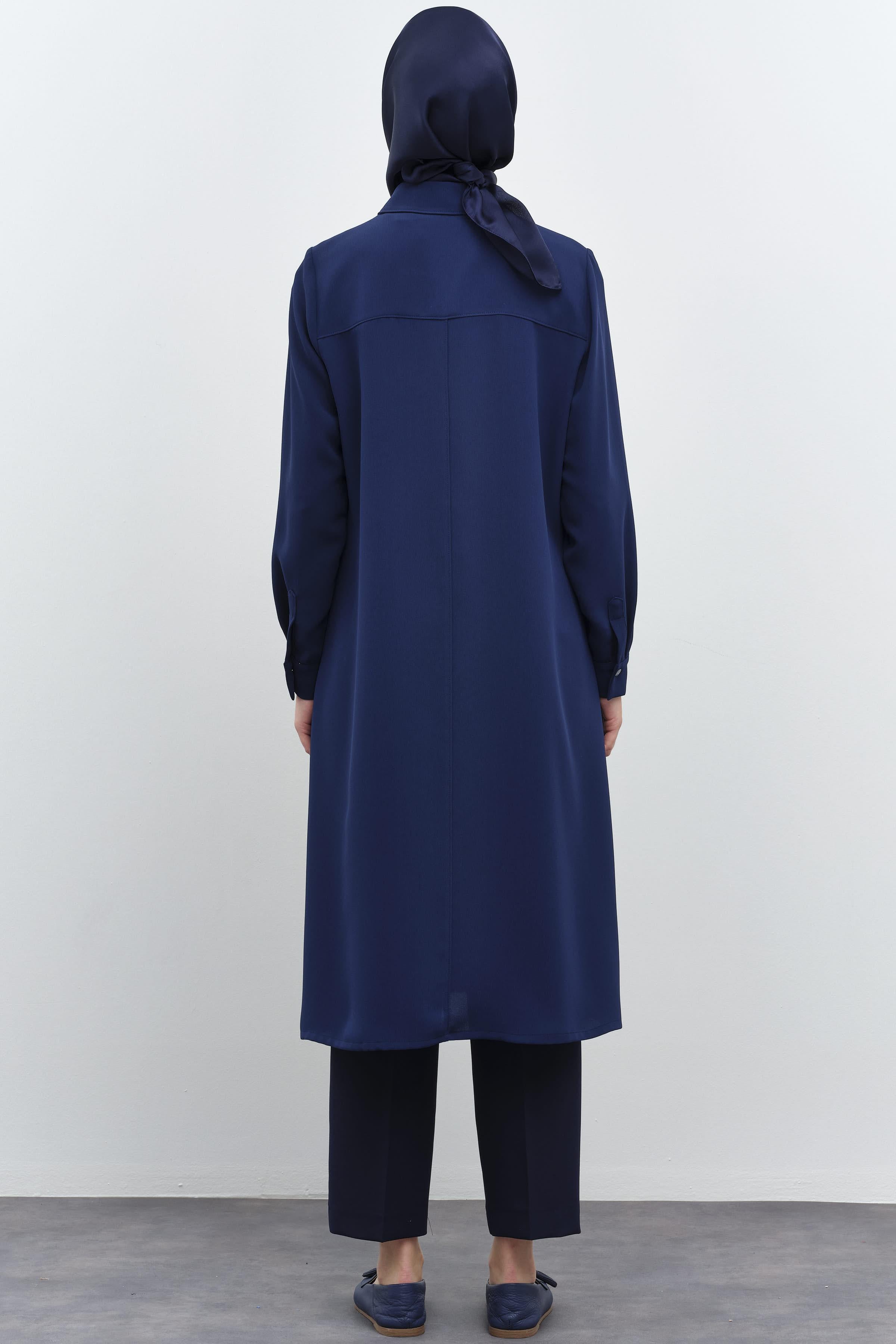 Plise Cep Detaylı Robalı Tunik - İndigo TUGBA