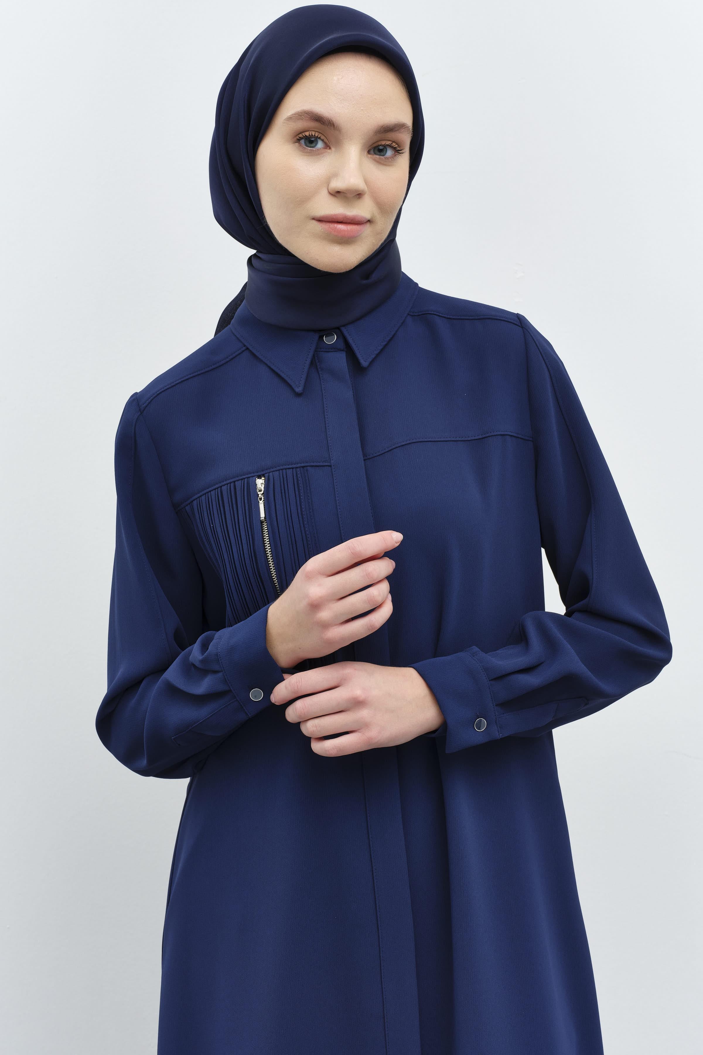 Plise Cep Detaylı Robalı Tunik - İndigo TUGBA