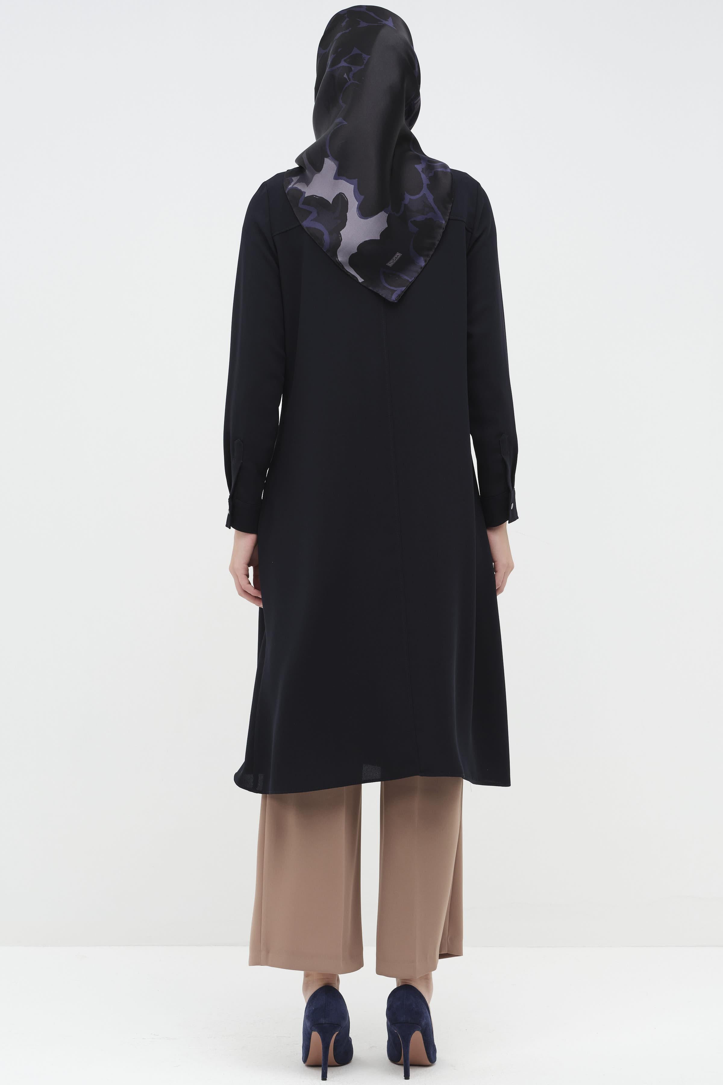 Plise Cep Detaylı Robalı Tunik - Lacivert TUGBA