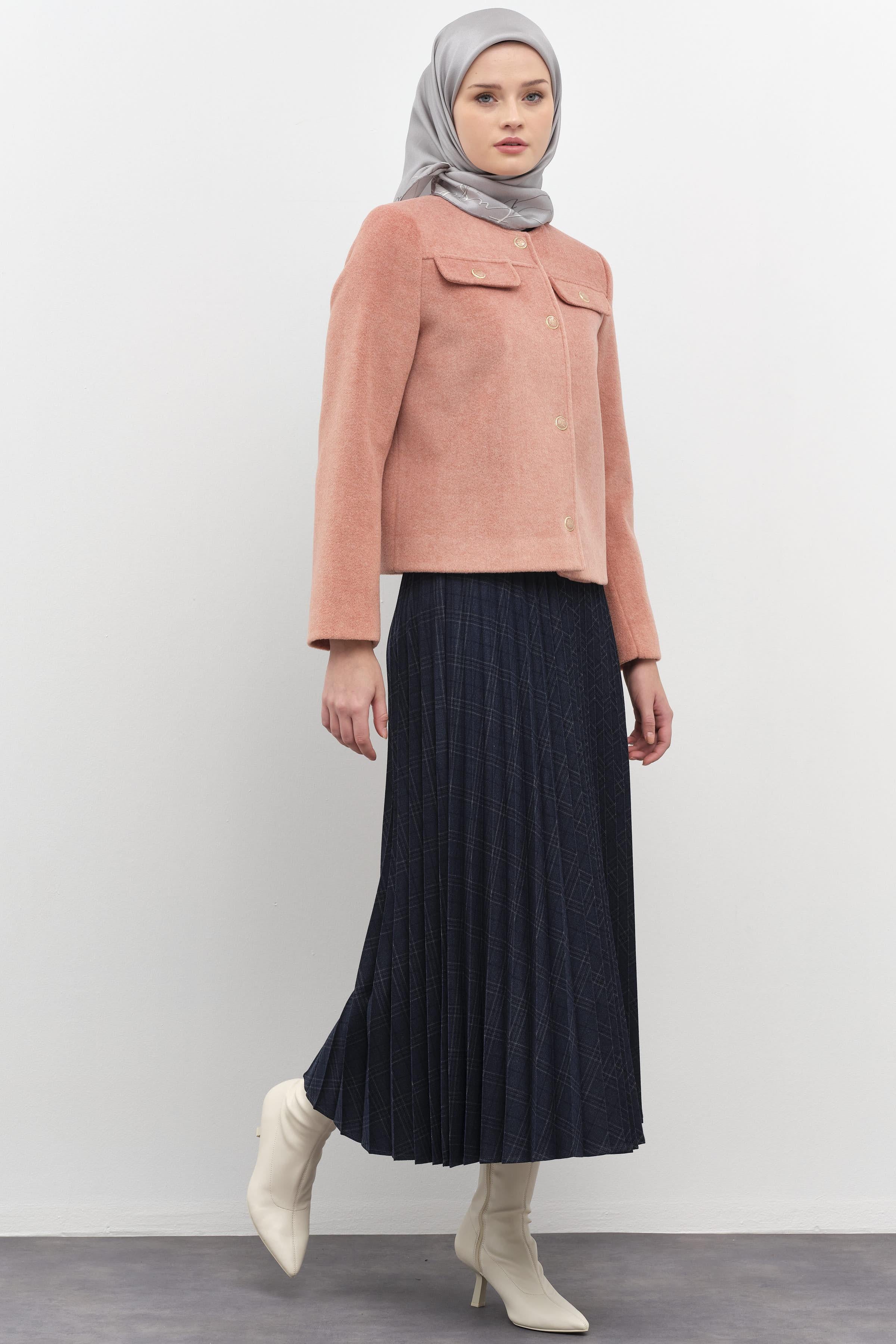 Plisoley Ekose Etek - Lacivert TUGBA