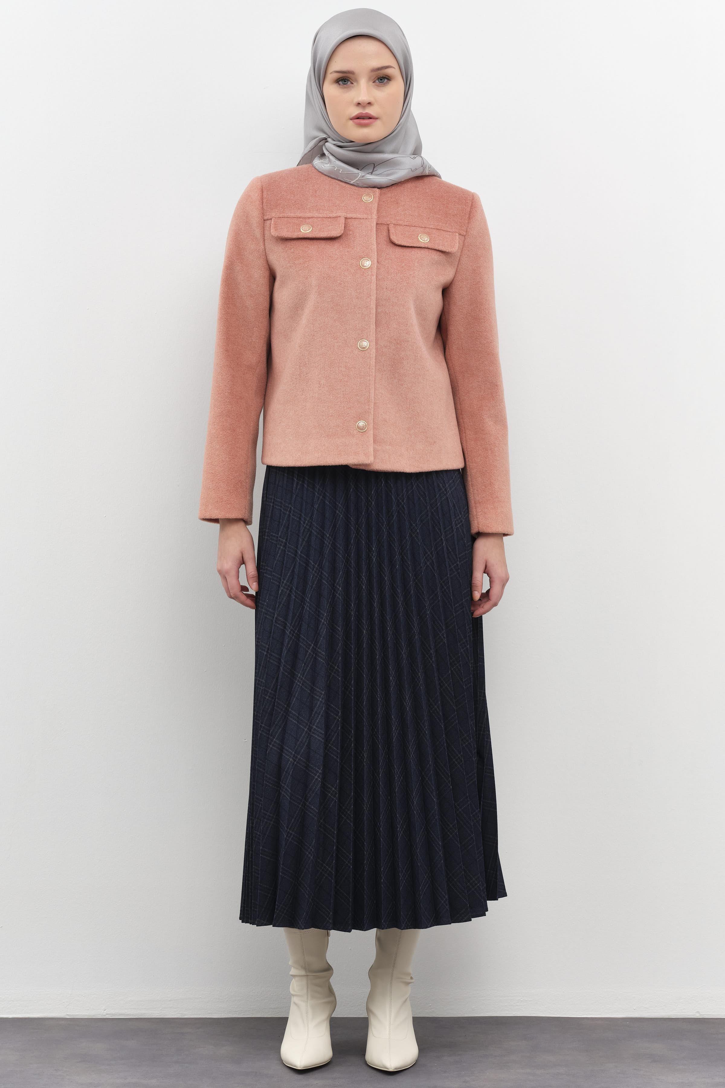 Plisoley Ekose Etek - Lacivert TUGBA