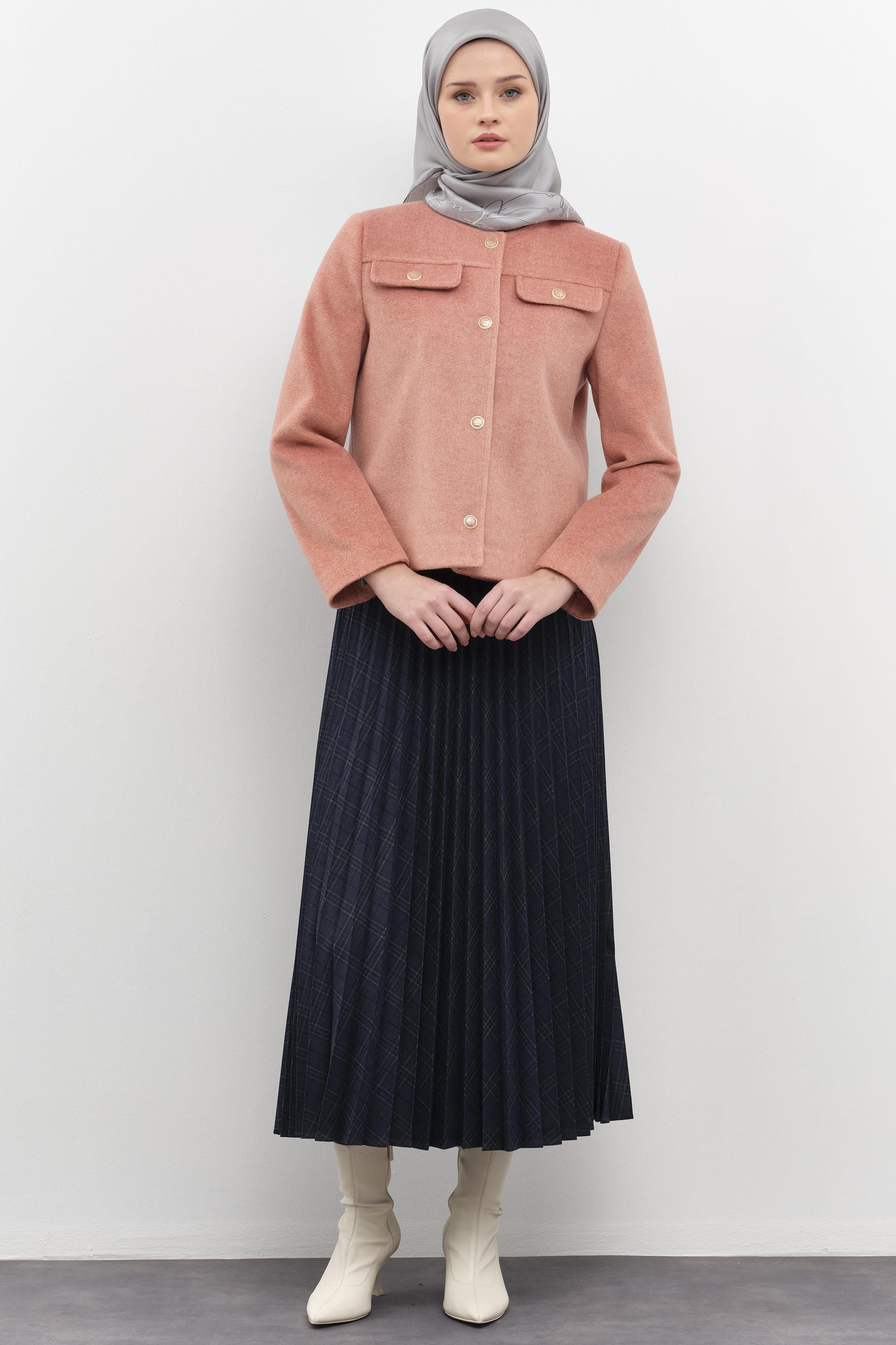 Plisoley Ekose Etek - Lacivert TUGBA