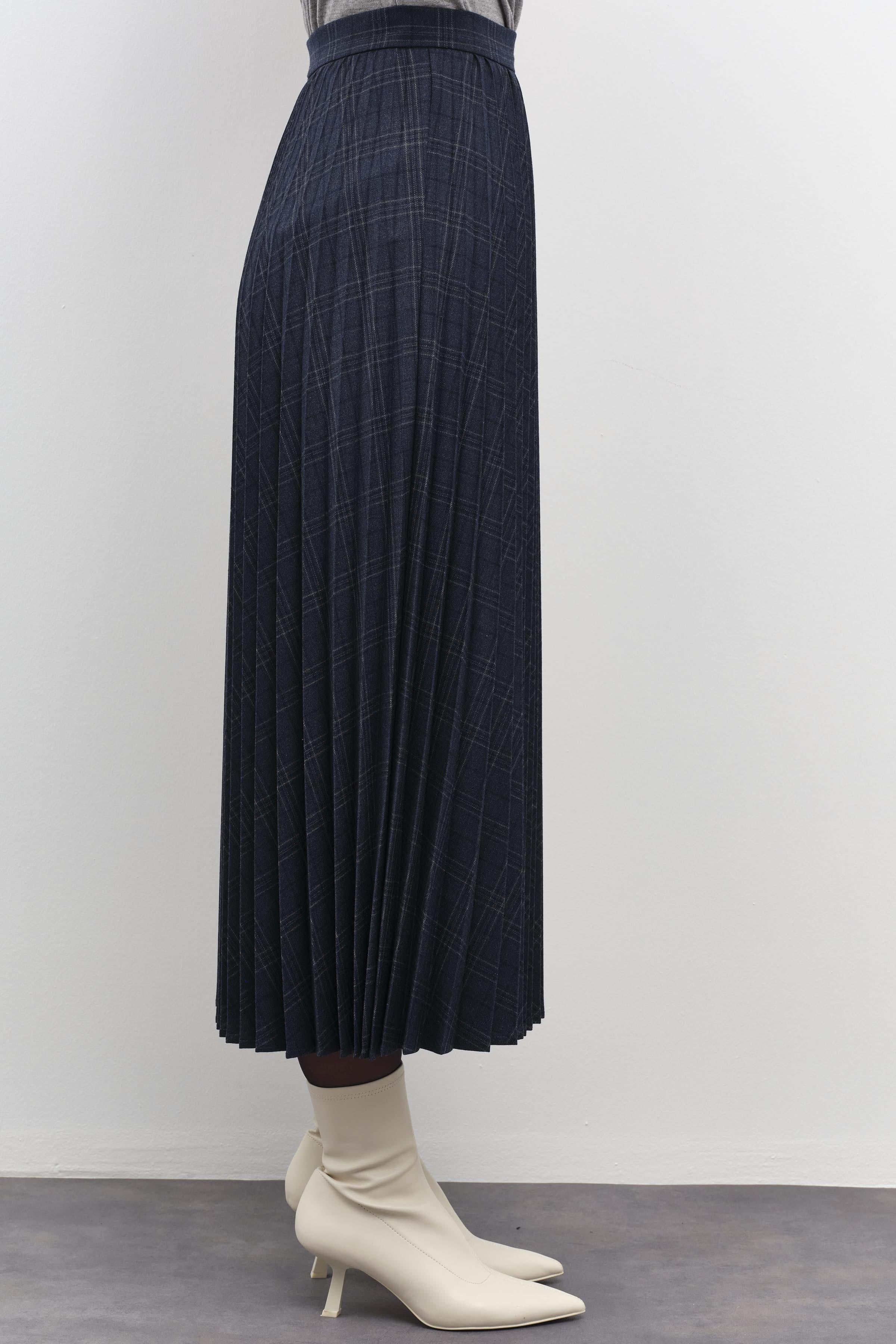 Plisoley Ekose Etek - Lacivert TUGBA