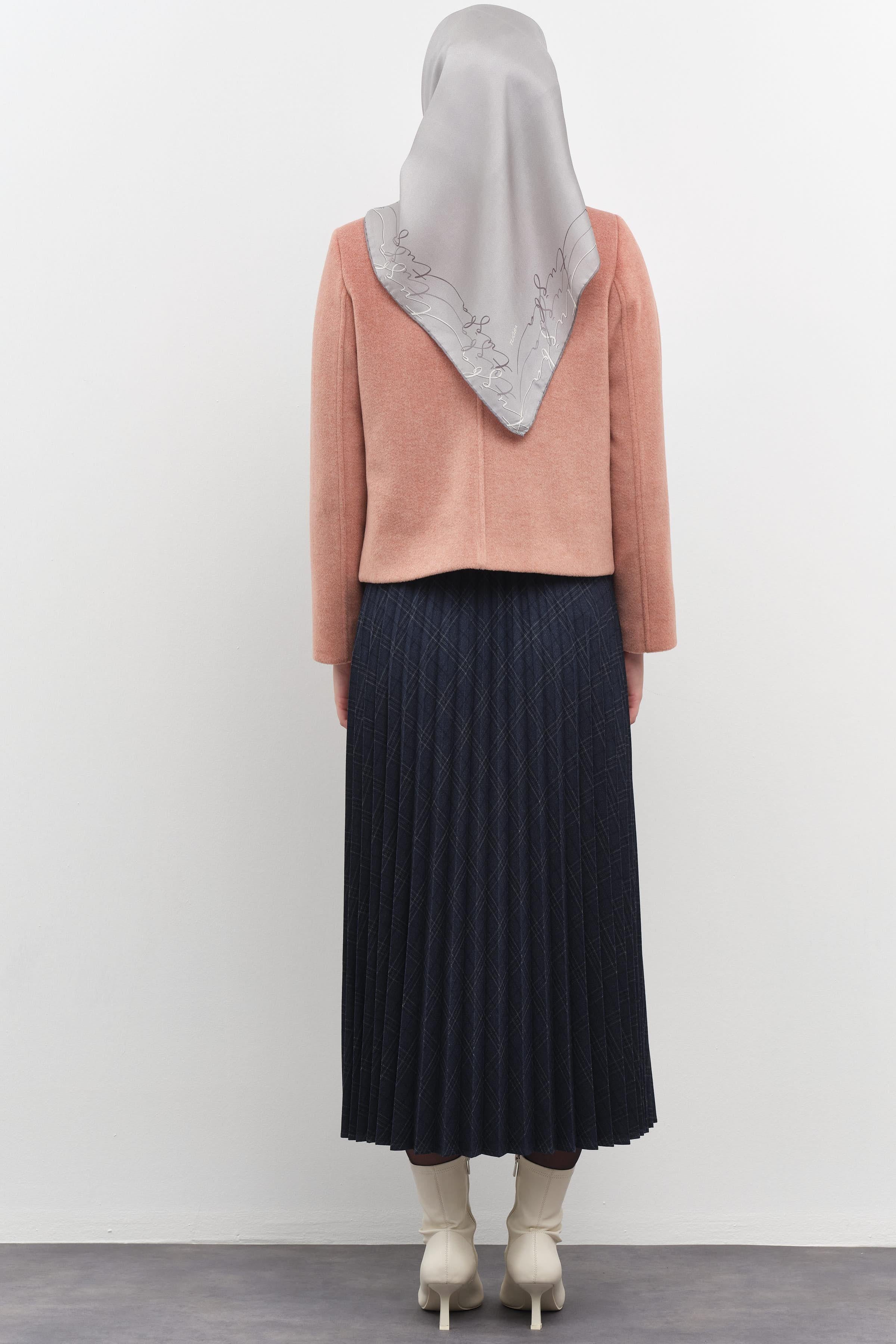 Plisoley Ekose Etek - Lacivert TUGBA