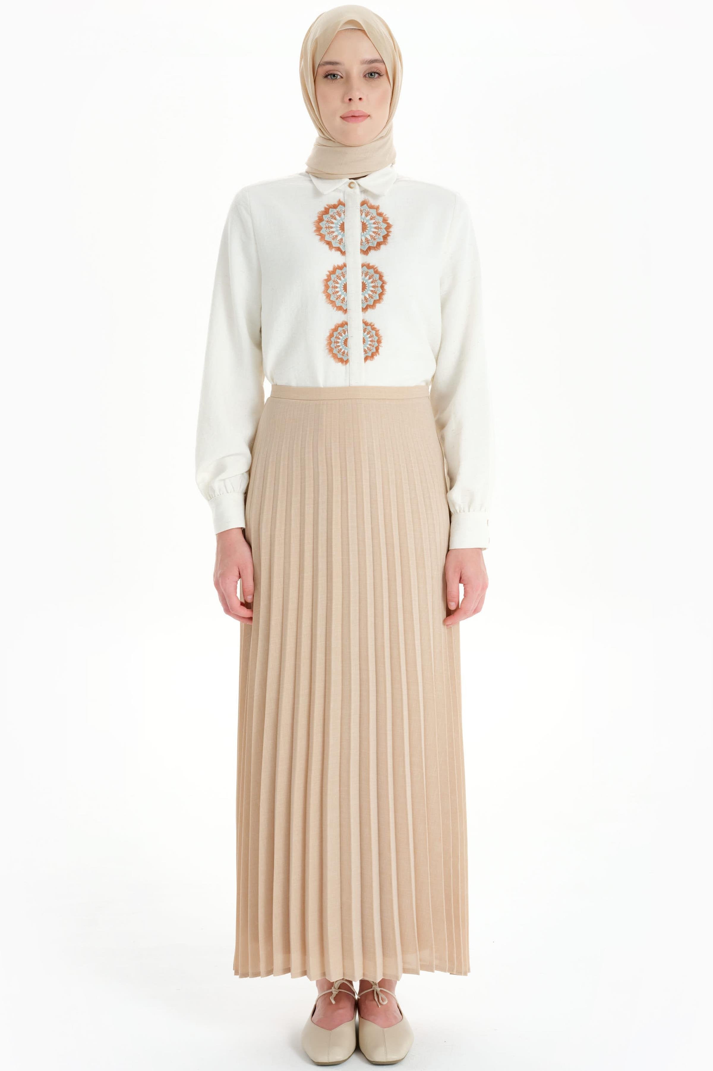 Plisoley Etek - Bej TUGBA