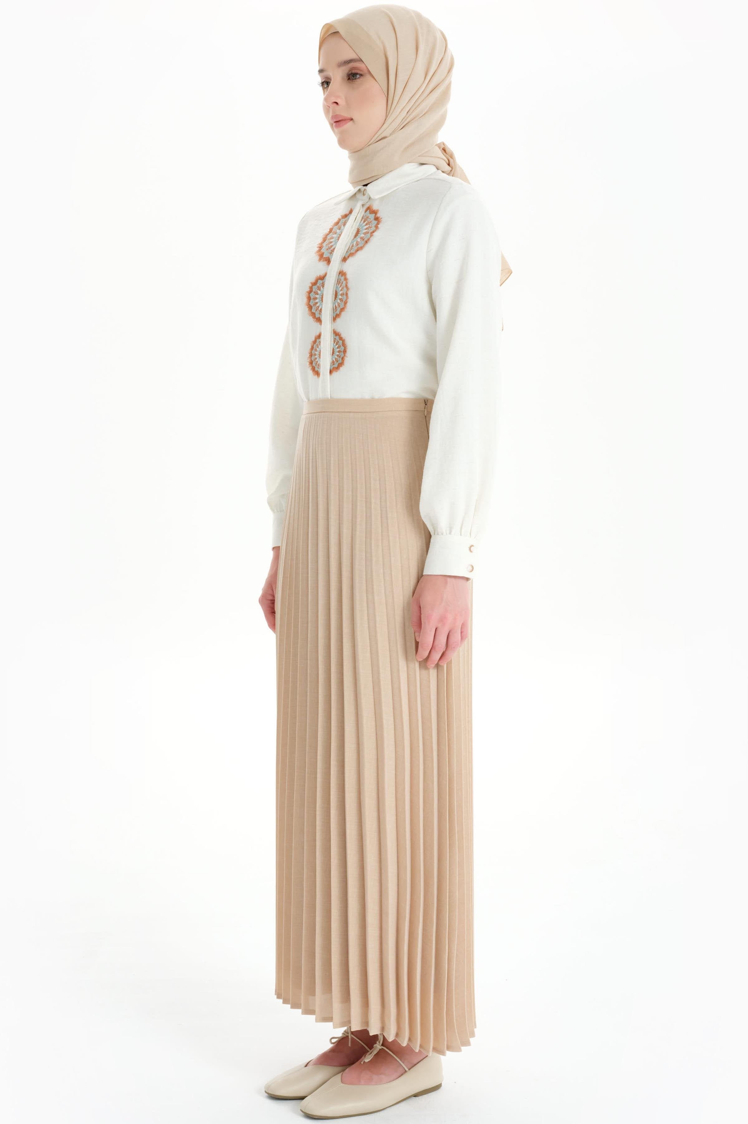 Plisoley Etek - Bej TUGBA