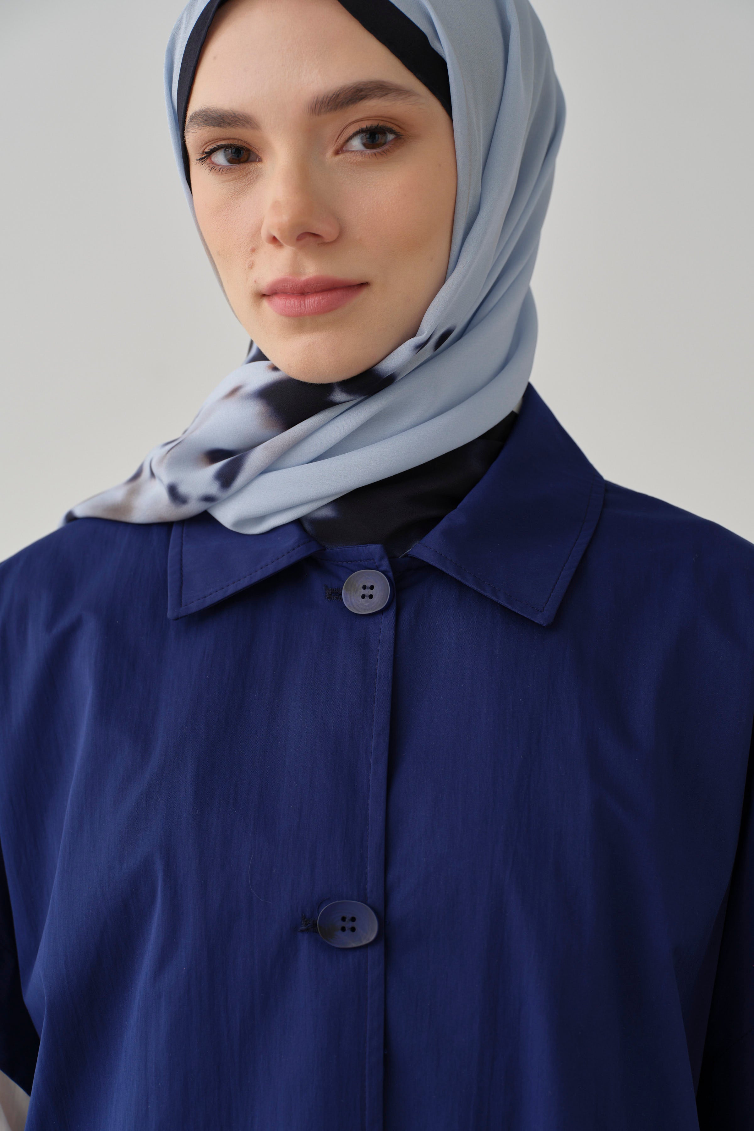 Polo Yaka Düğmeli Panço - Lacivert TUGBA