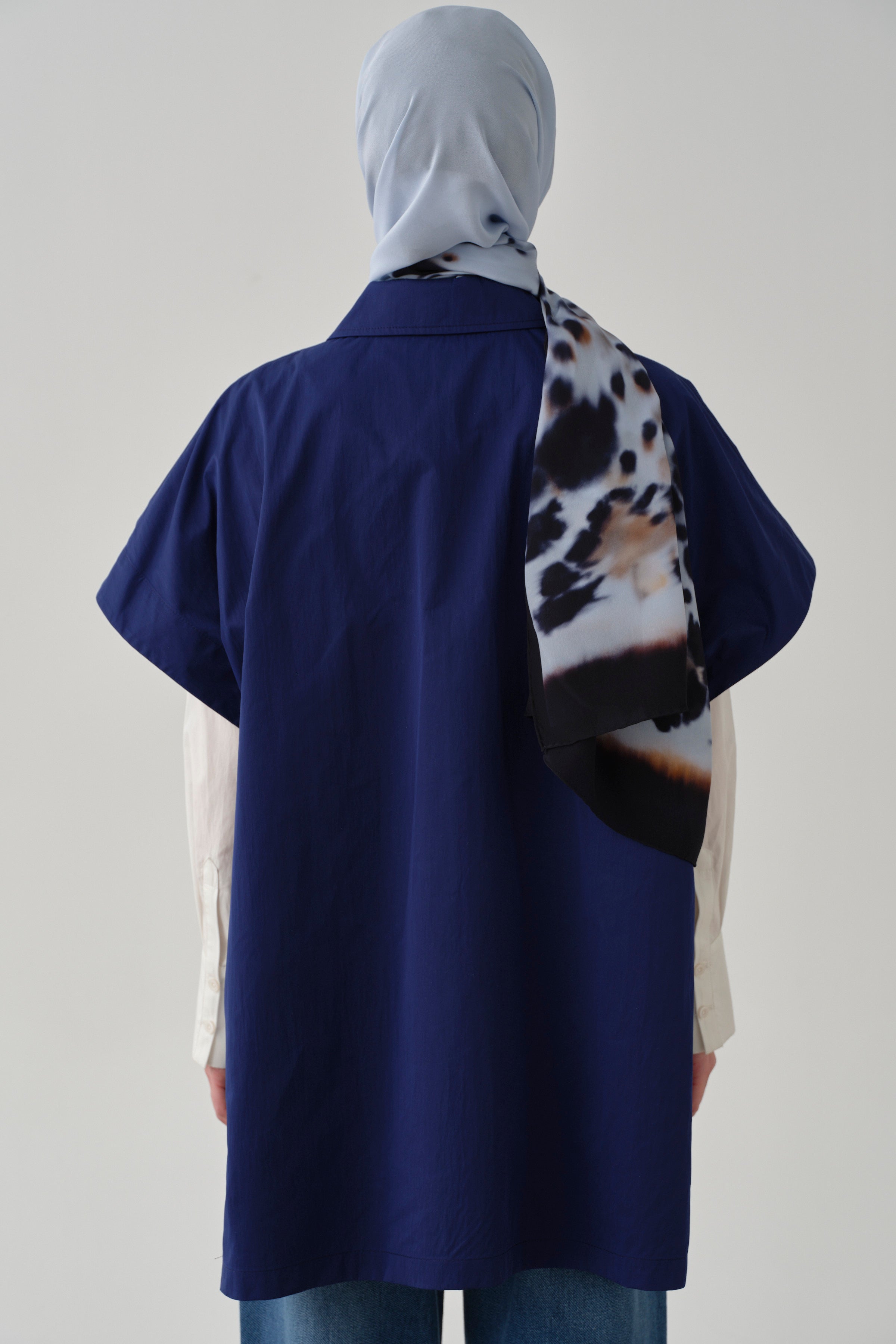 Polo Yaka Düğmeli Panço - Lacivert TUGBA