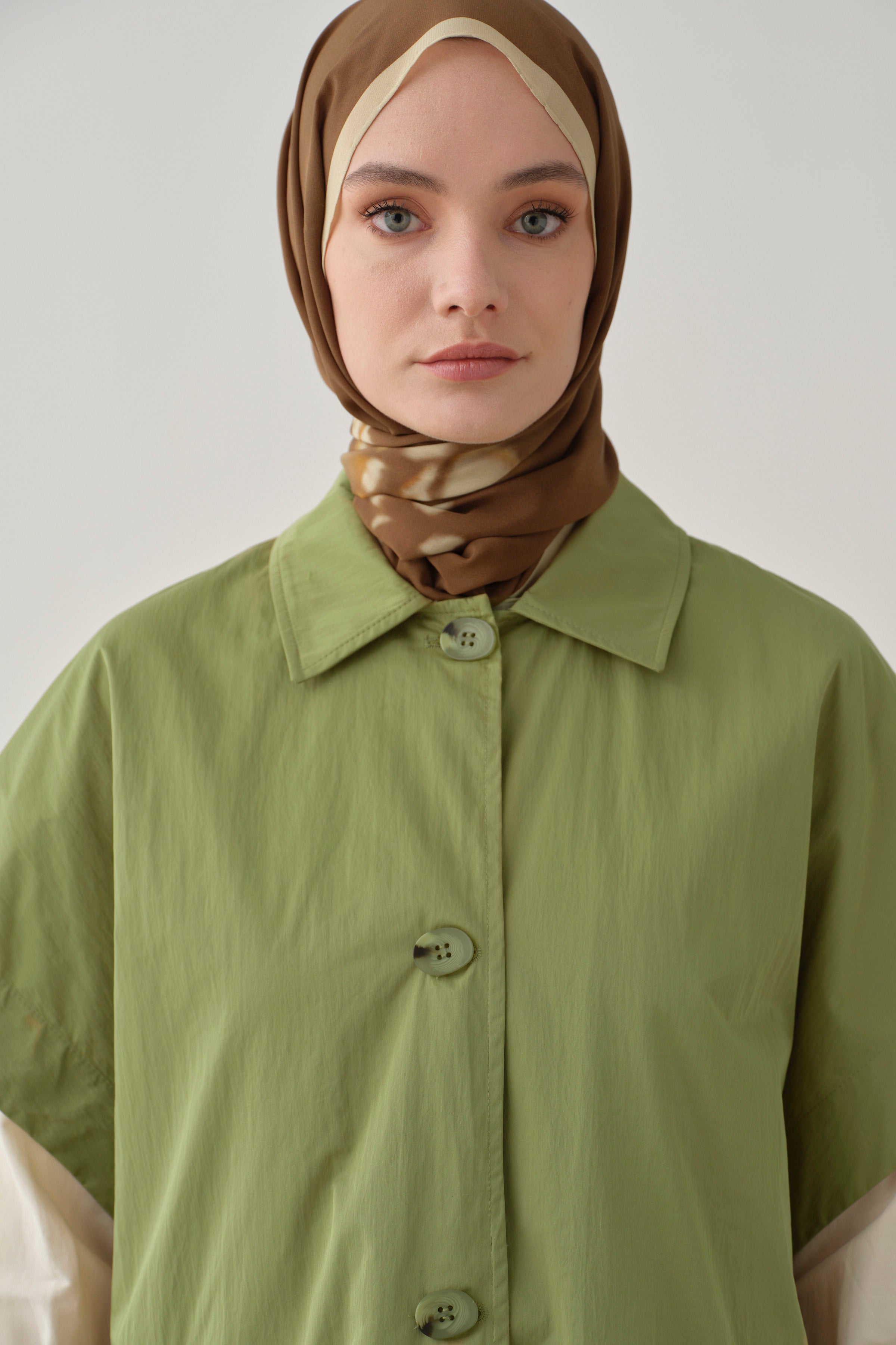 Polo Yaka Düğmeli Panço - Olive TUGBA