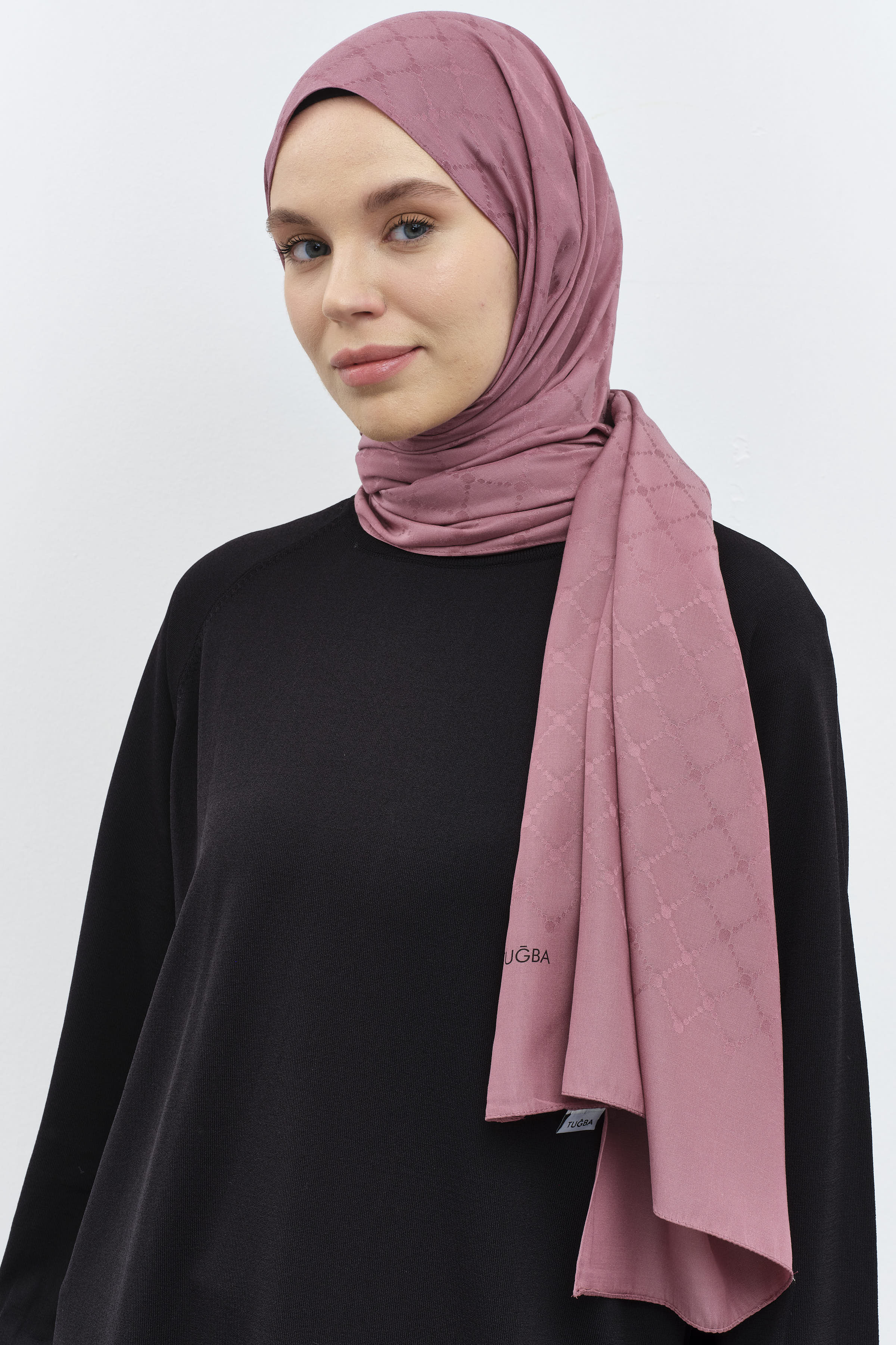 Puan Kare Desen Viskon Şal - Gül Kurusu TUGBA