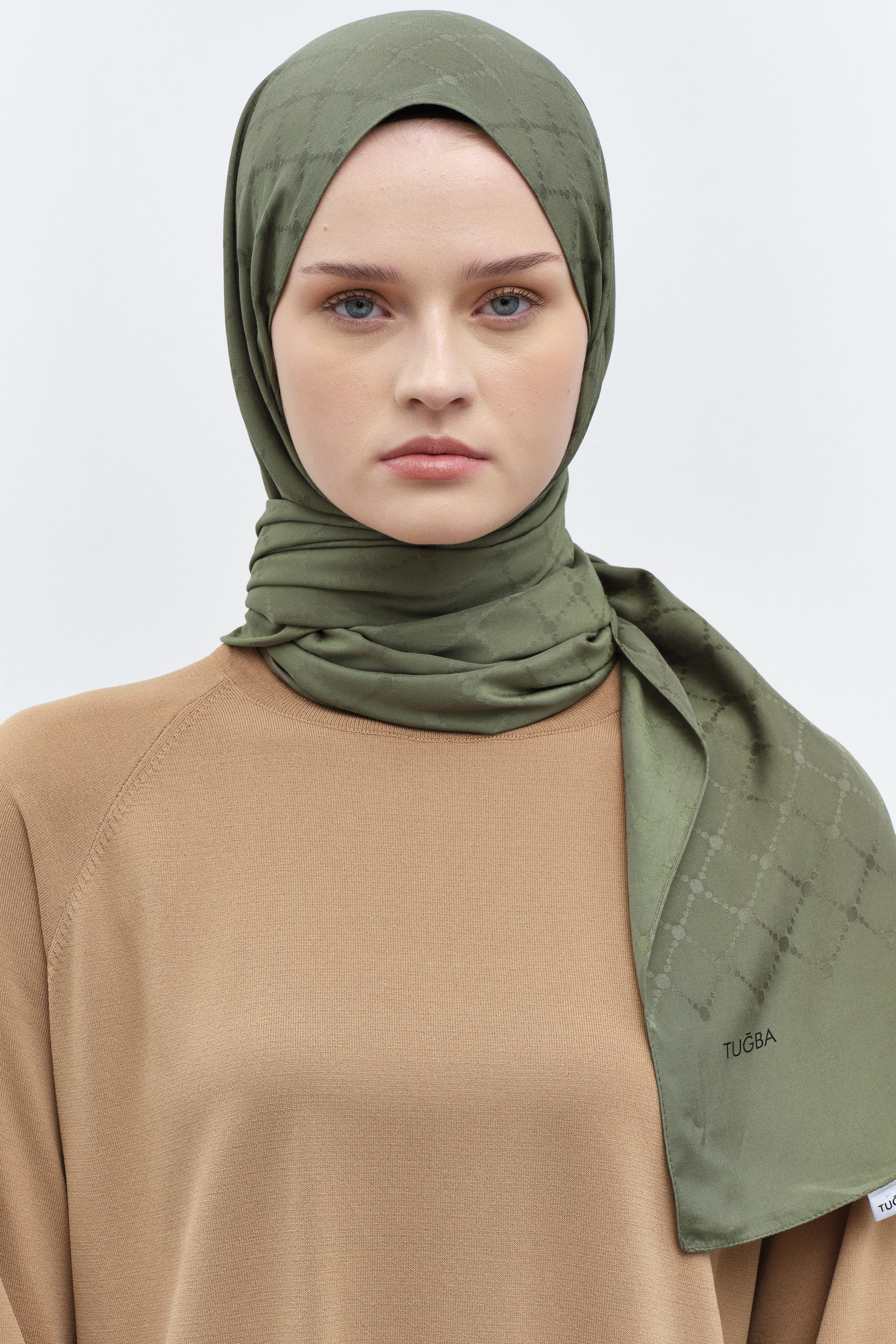 Puan Kare Desen Viskon Şal - Haki TUGBA