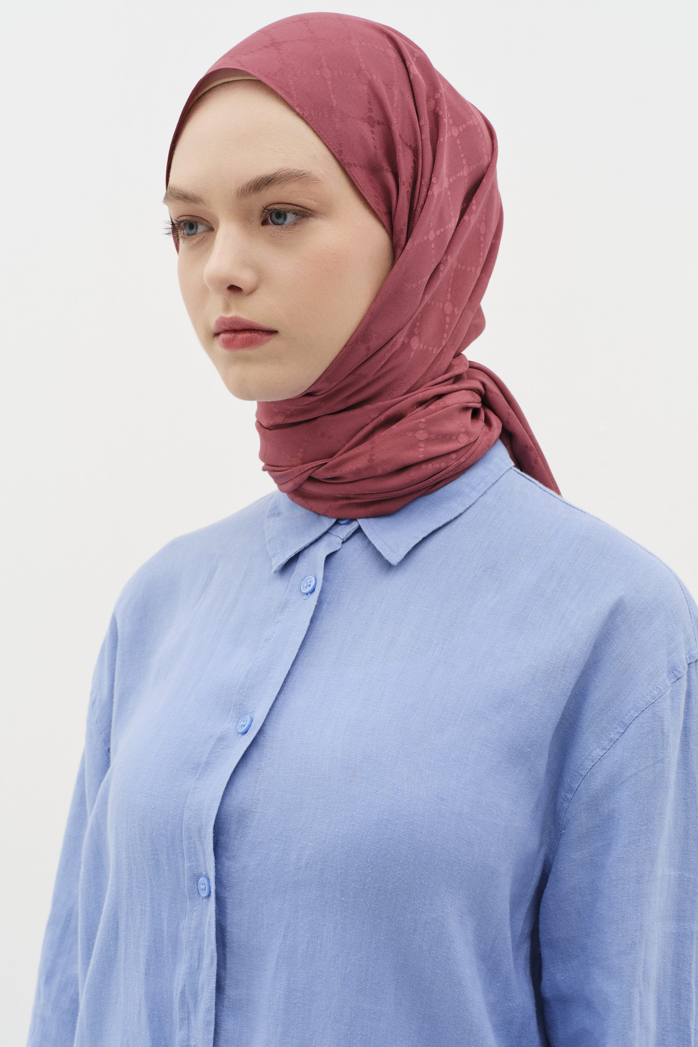 Puan Kare Desen Viskon Şal - Rose TUĞBA