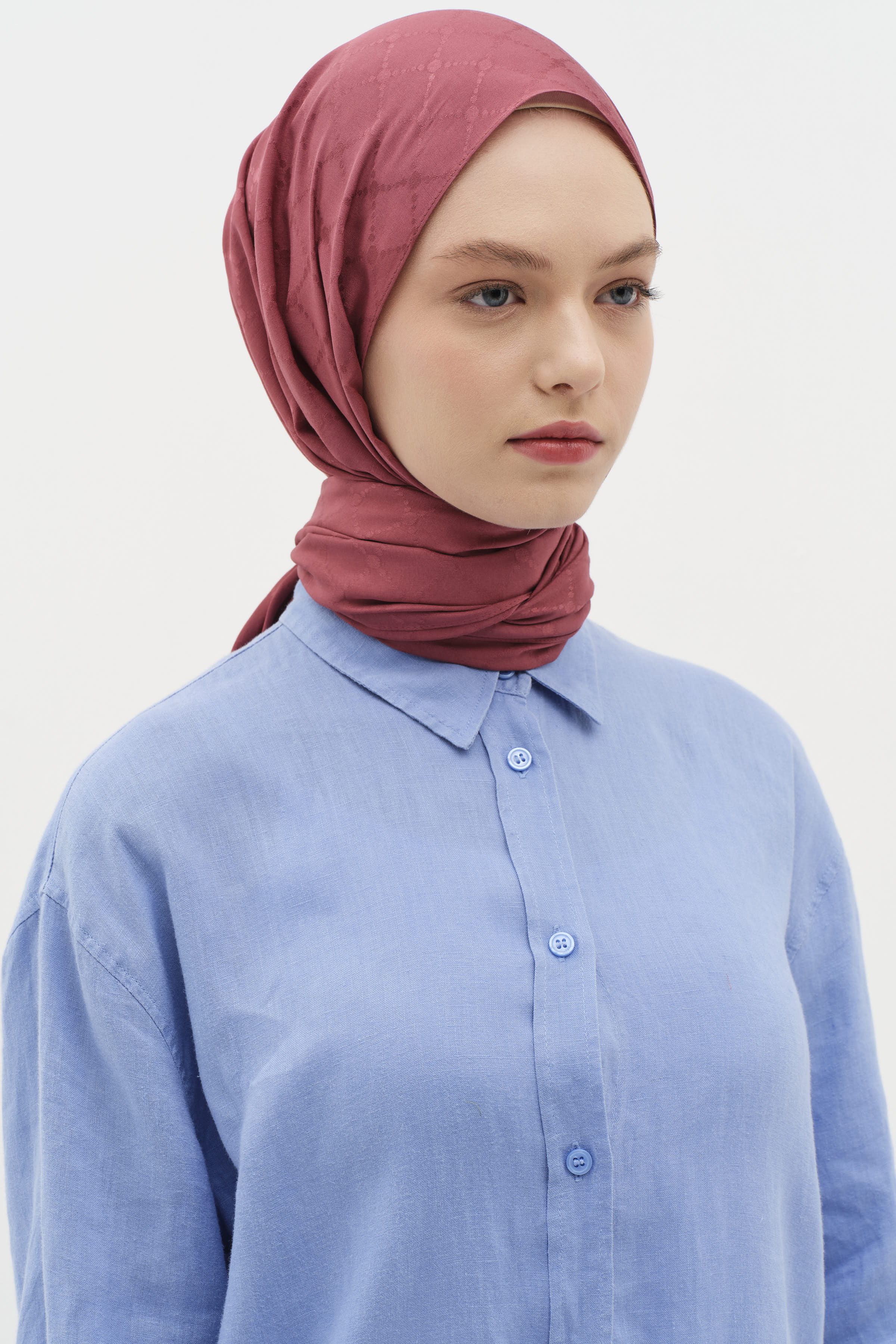 Puan Kare Desen Viskon Şal - Rose TUĞBA