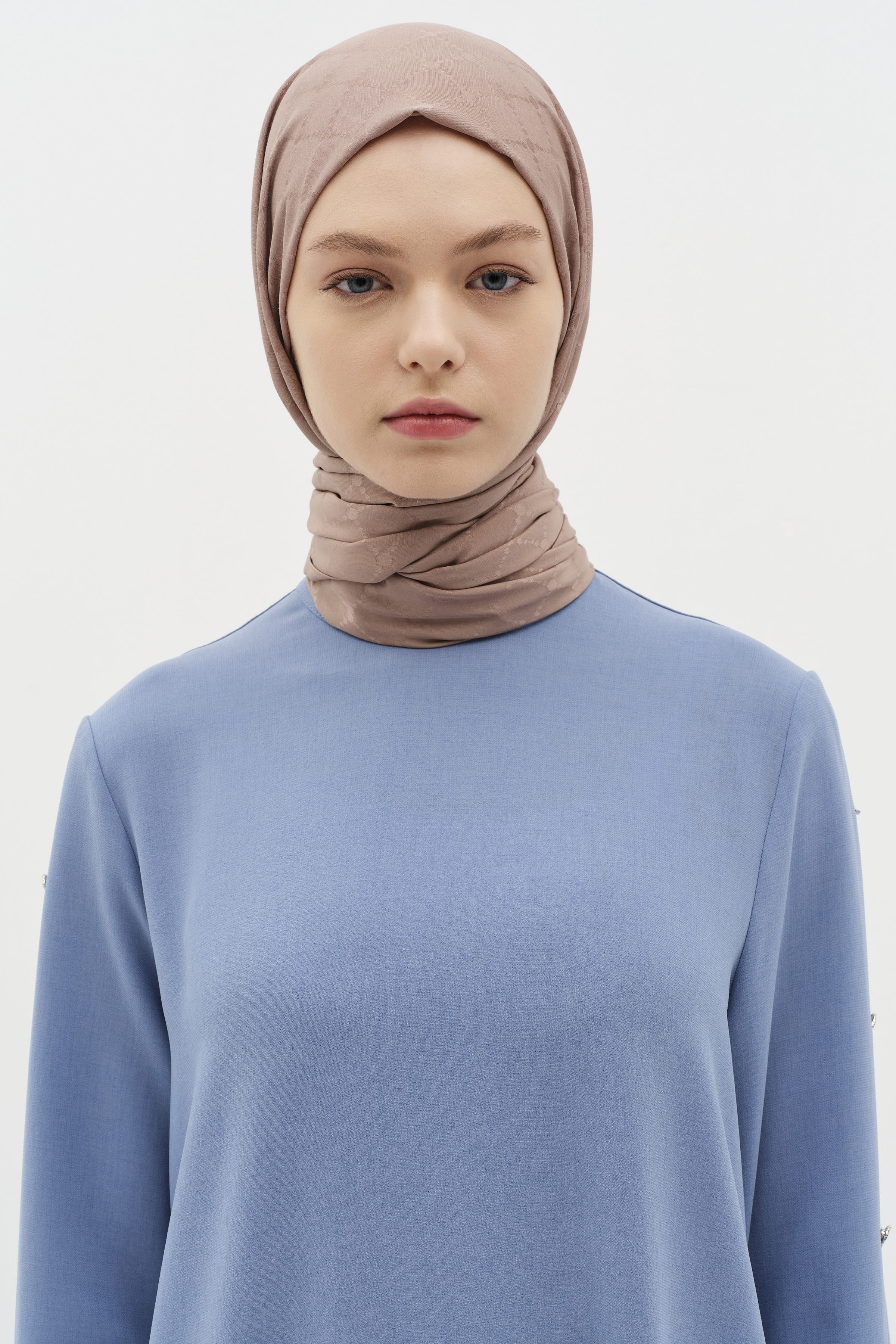 Puan Kare Desen Viskon Şal - Vizon TUGBA