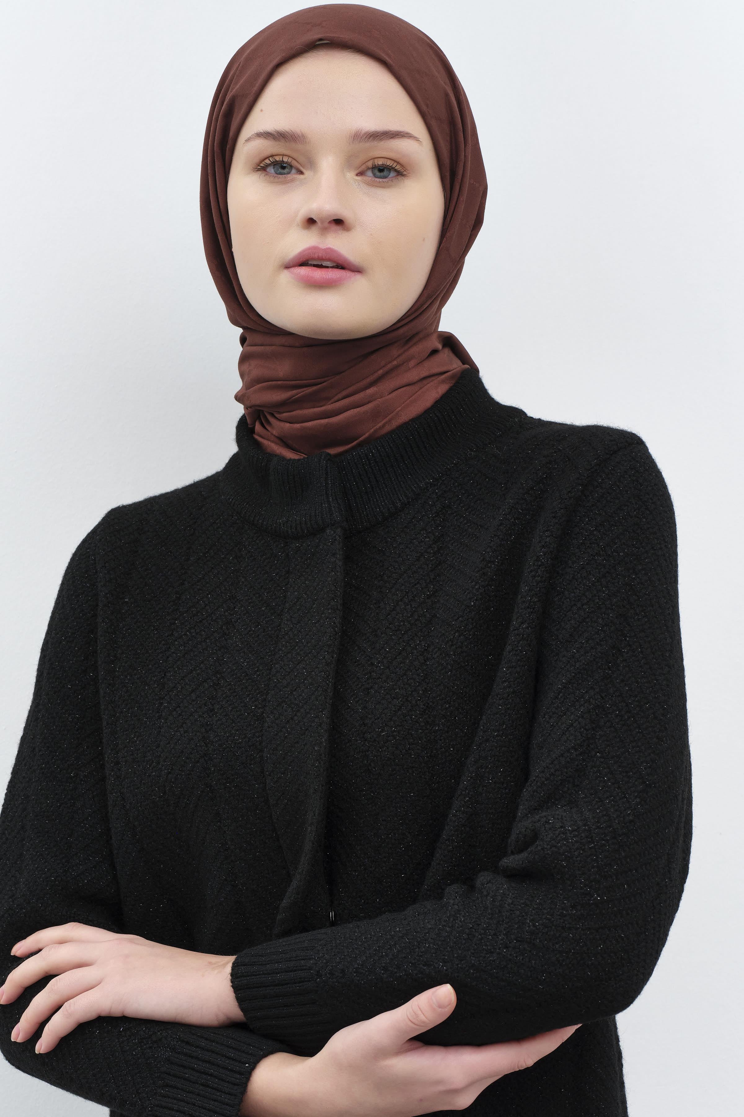 Puan Kare Desen Viskon Şal - Açık Kahve TUGBA