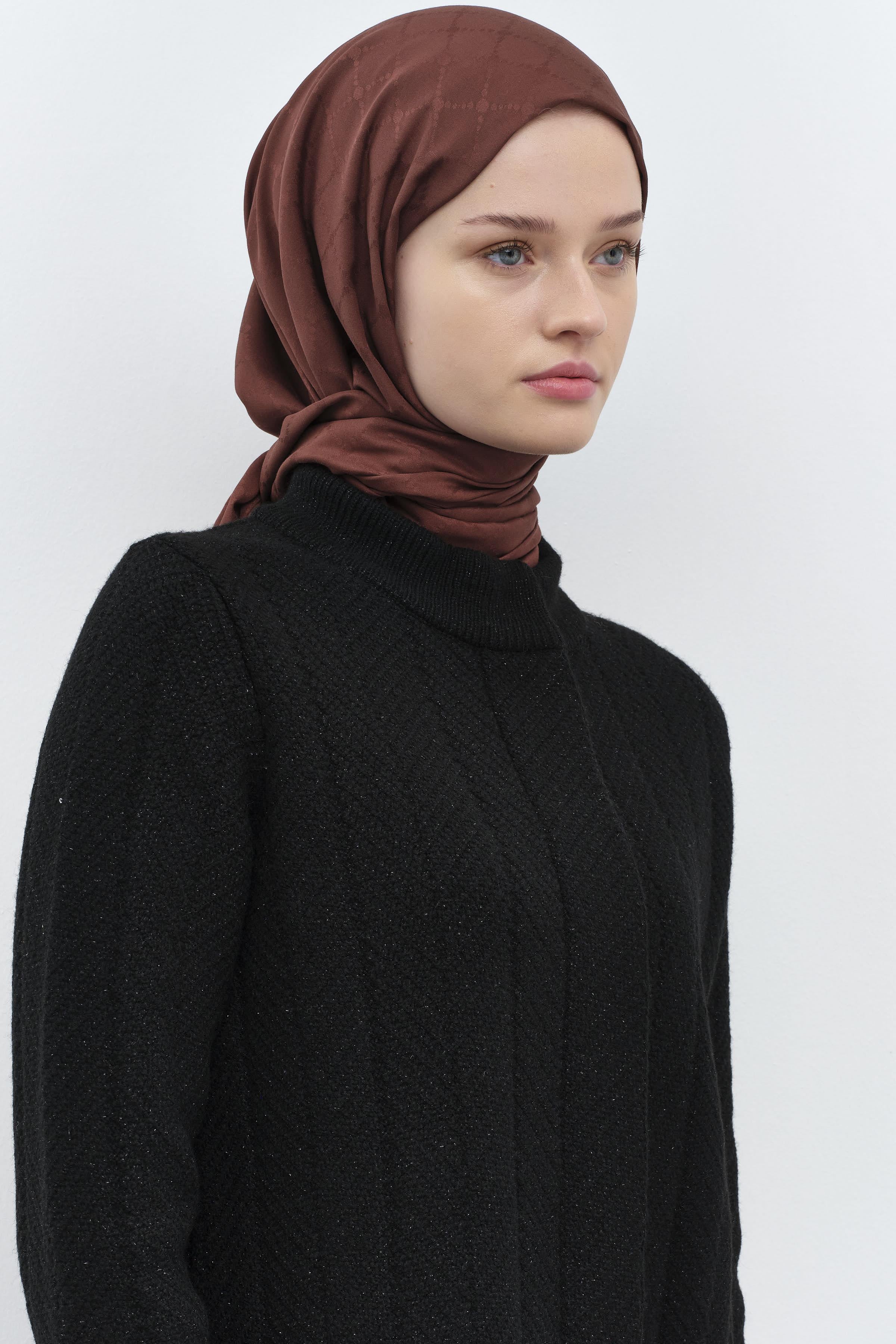 Puan Kare Desen Viskon Şal - Açık Kahve TUGBA