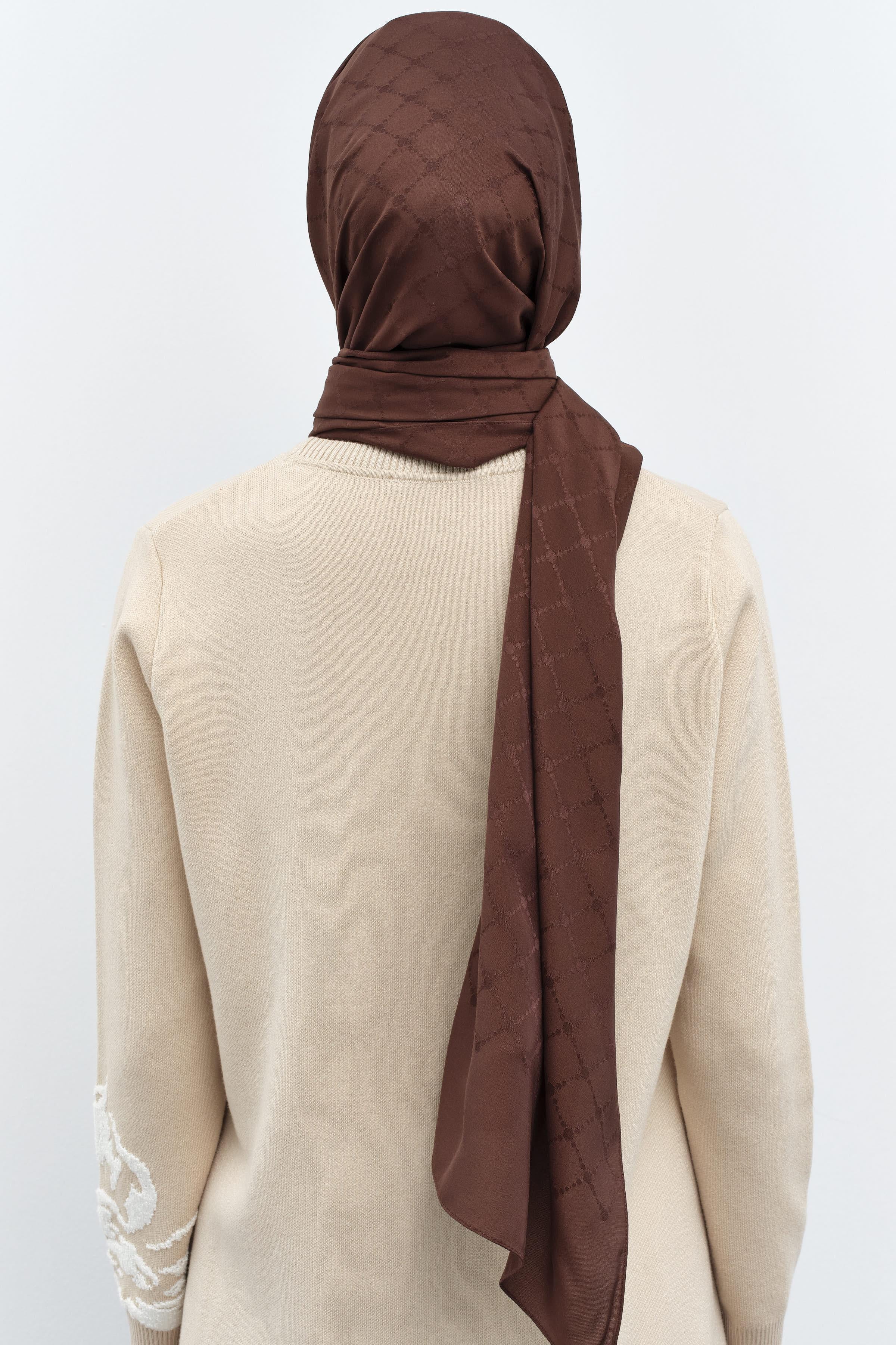 Puan Kare Desen Viskon Şal - Kahve TUGBA