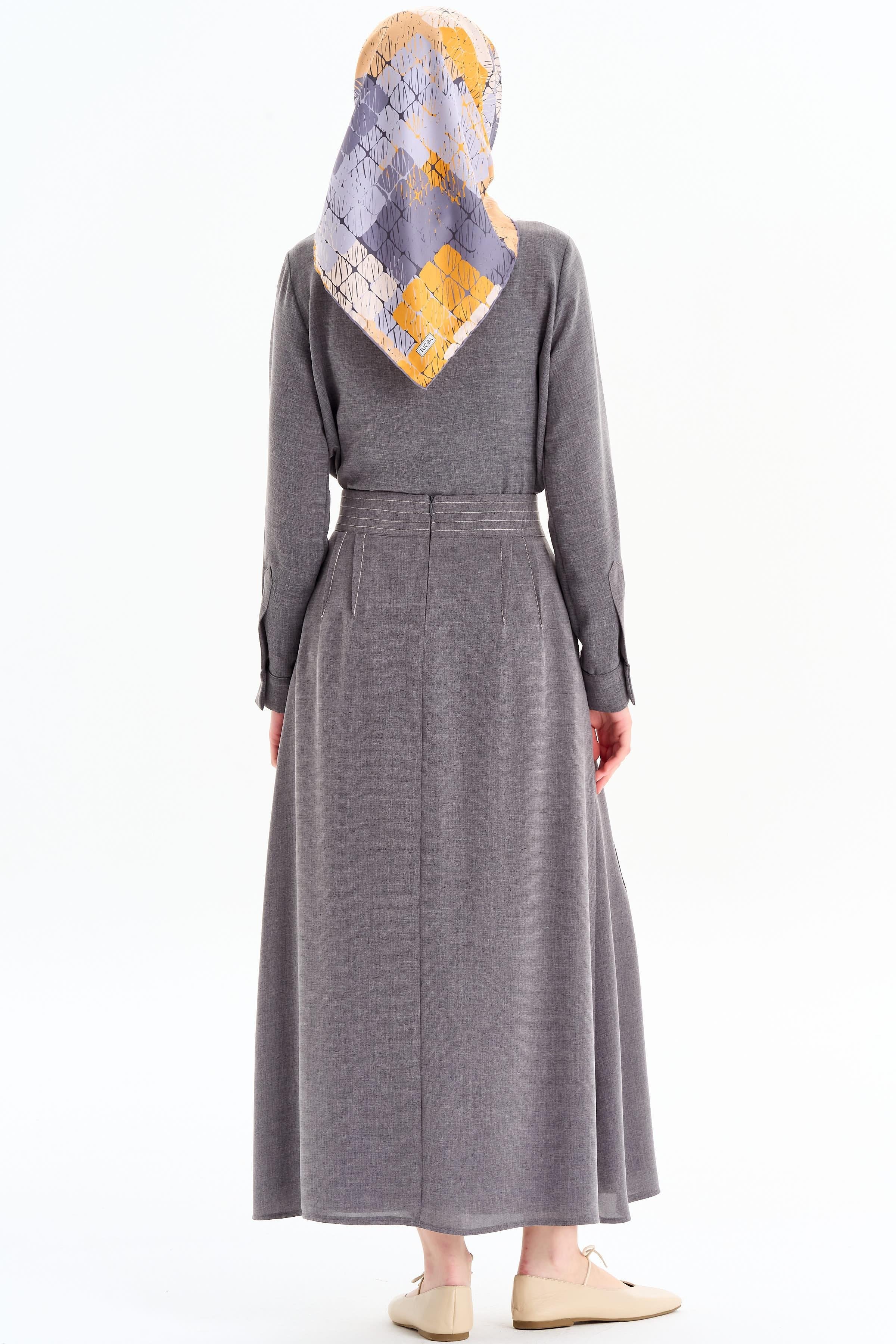 Punto Dikiş Detaylı Gömlek Etek Takım - Koyu Gri TUGBA