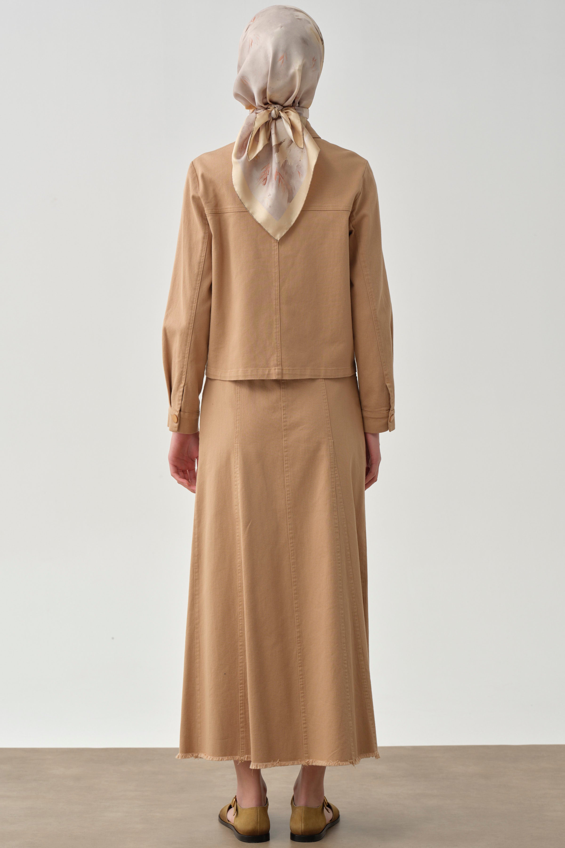 Püskül Detaylı Cepli Canvas Etek - Camel TUGBA