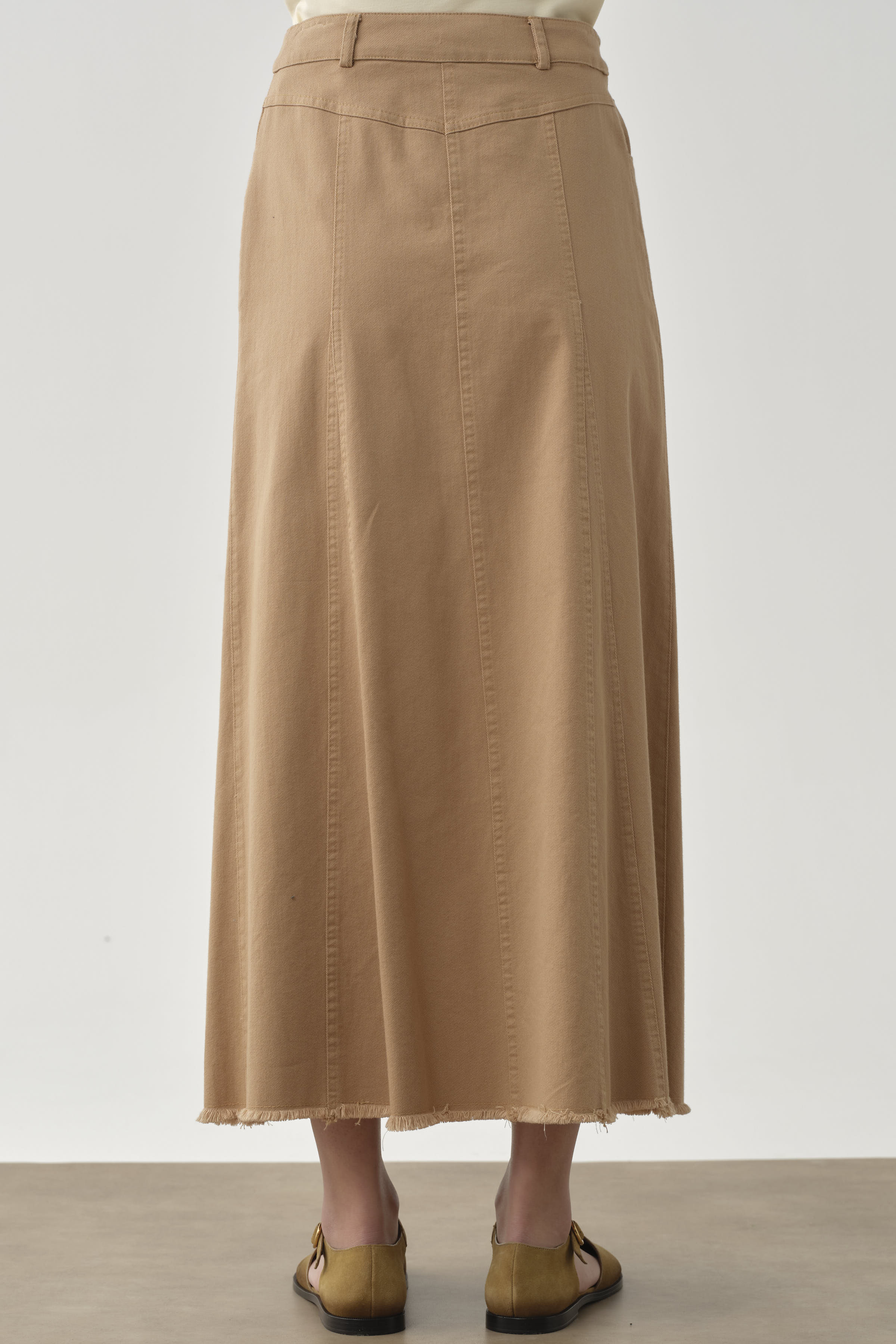 Püskül Detaylı Cepli Canvas Etek - Camel TUGBA