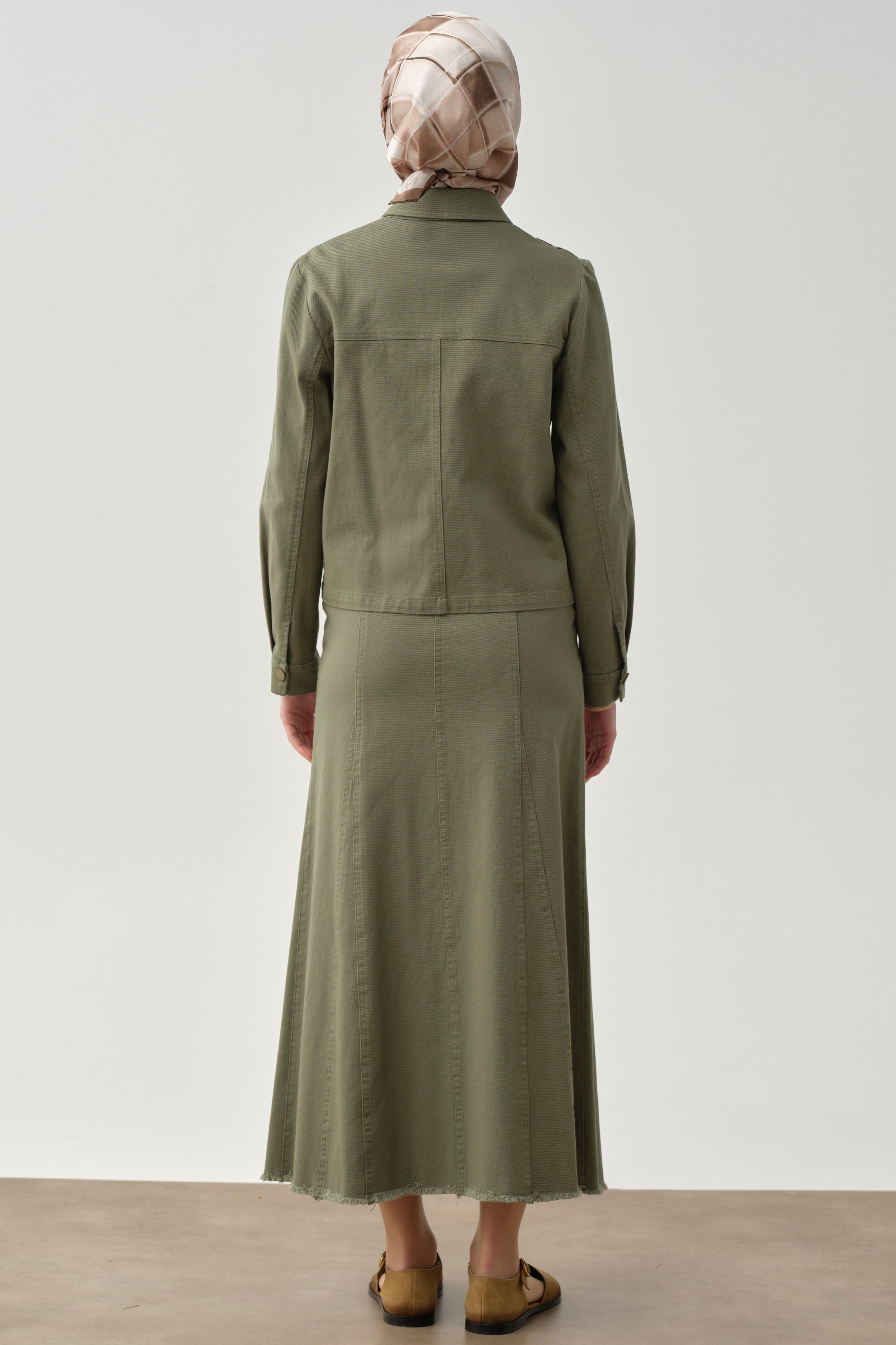 Püskül Detaylı Cepli Canvas Etek - Haki TUGBA