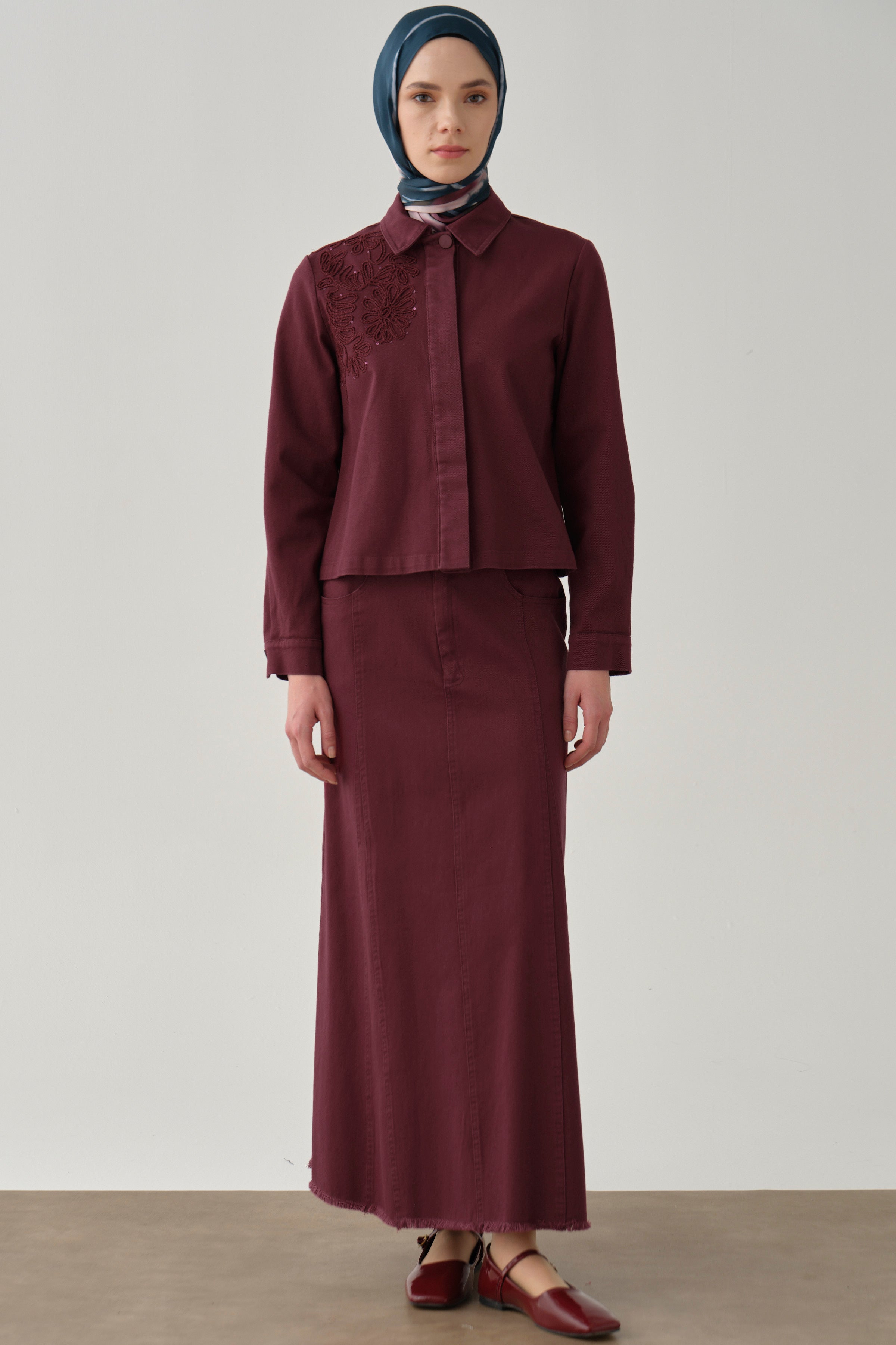 Püskül Detaylı Cepli Canvas Etek - Mürdüm TUGBA