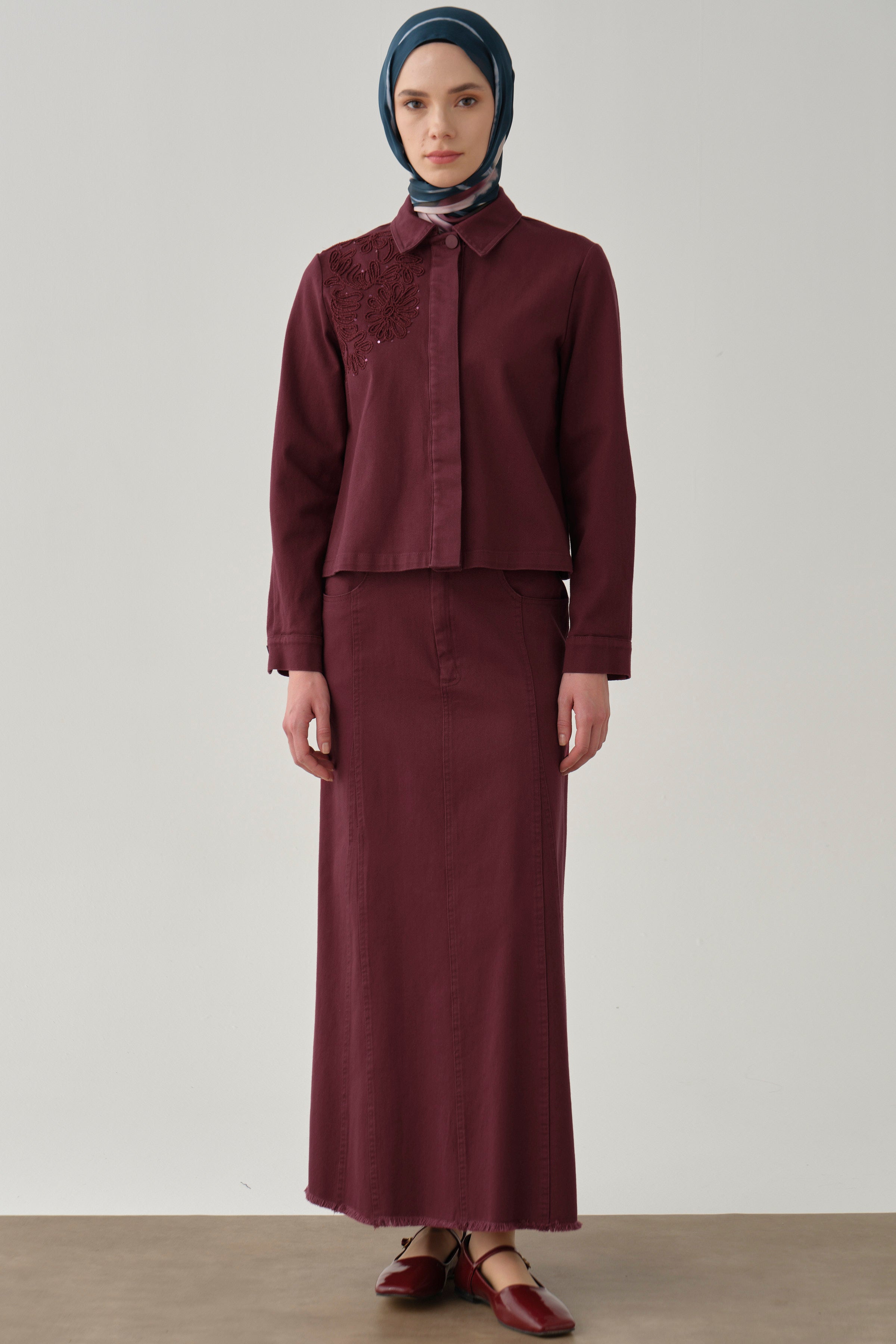 Püskül Detaylı Cepli Canvas Etek - Mürdüm TUGBA