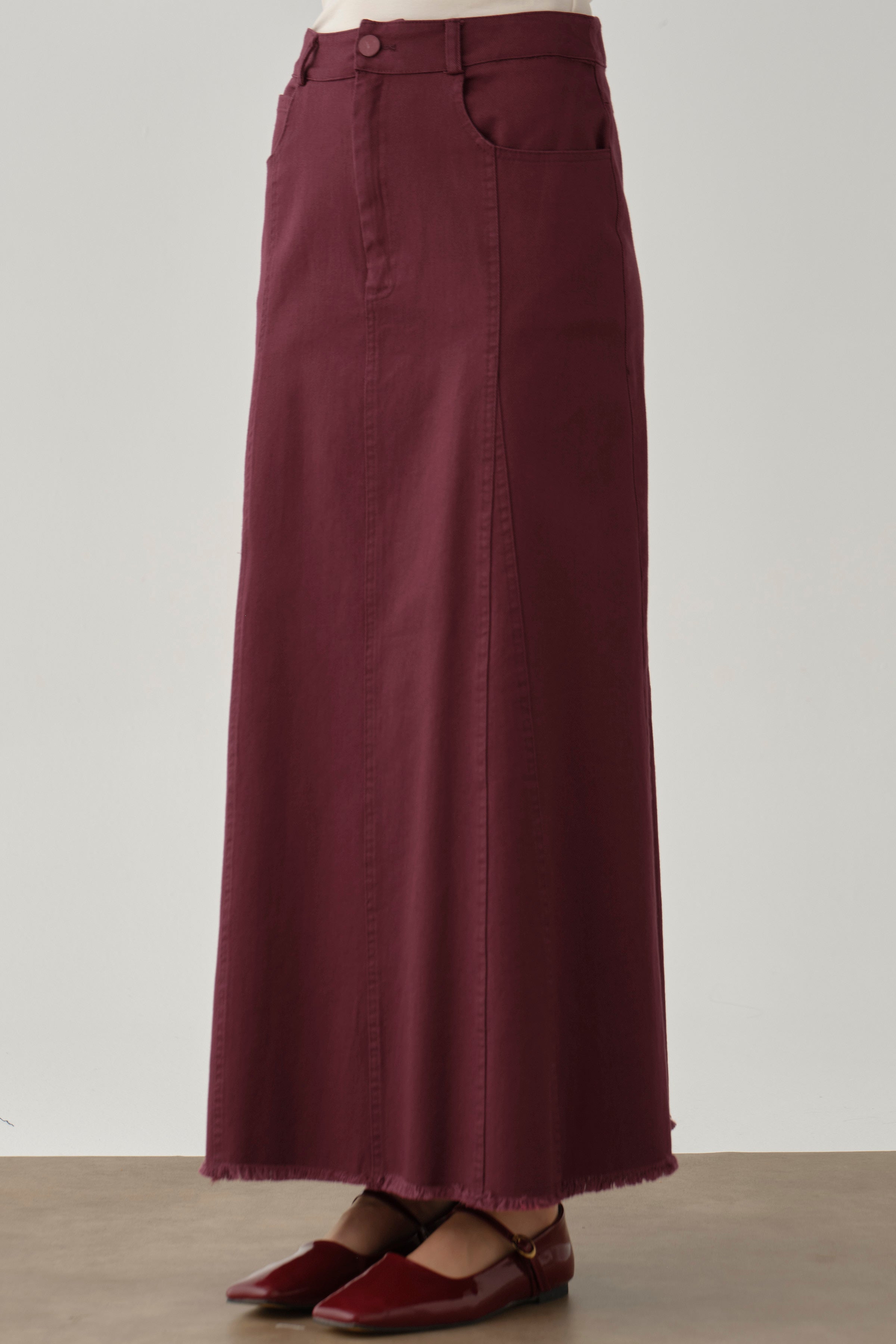 Püskül Detaylı Cepli Canvas Etek - Mürdüm TUGBA