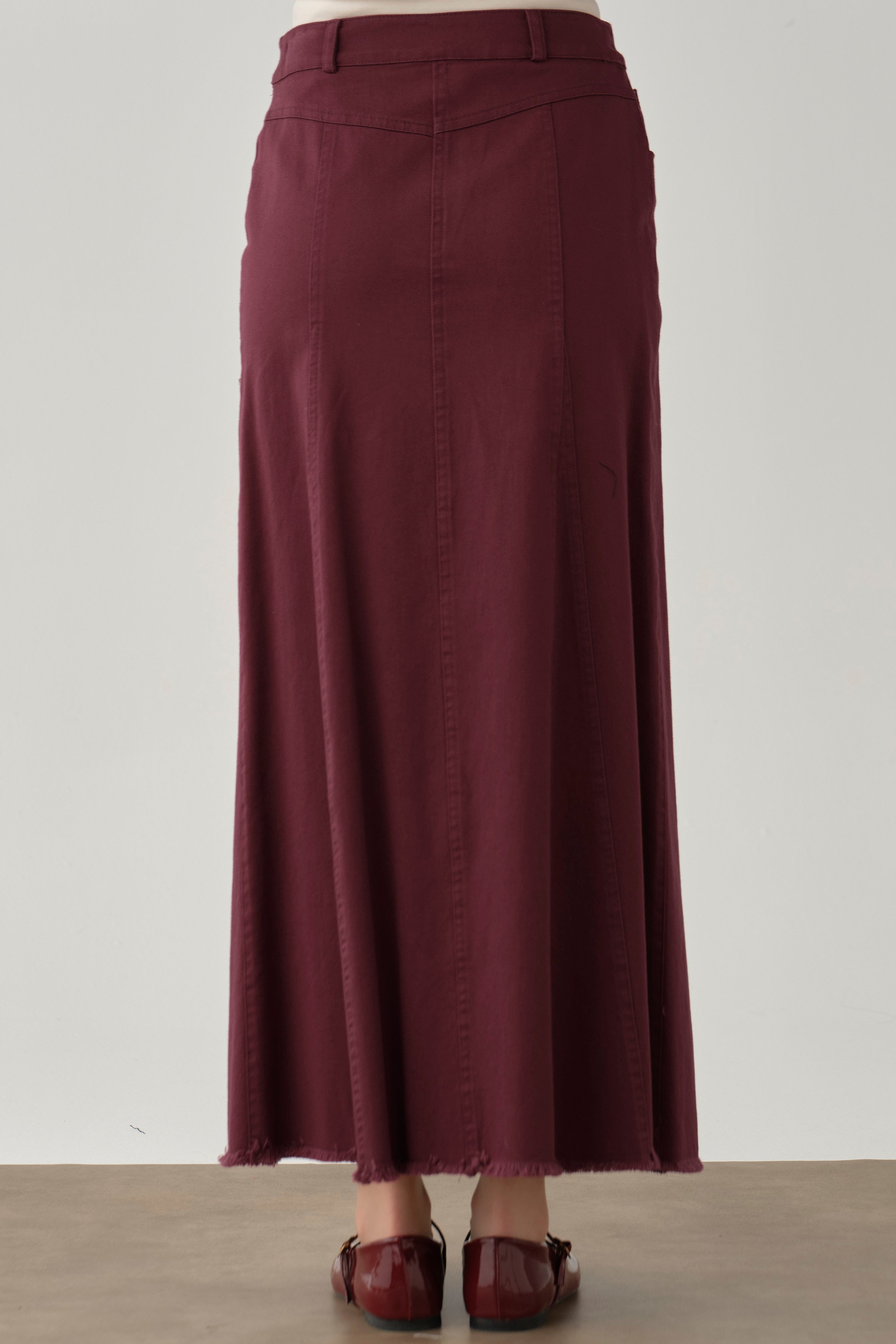 Püskül Detaylı Cepli Canvas Etek - Mürdüm TUGBA