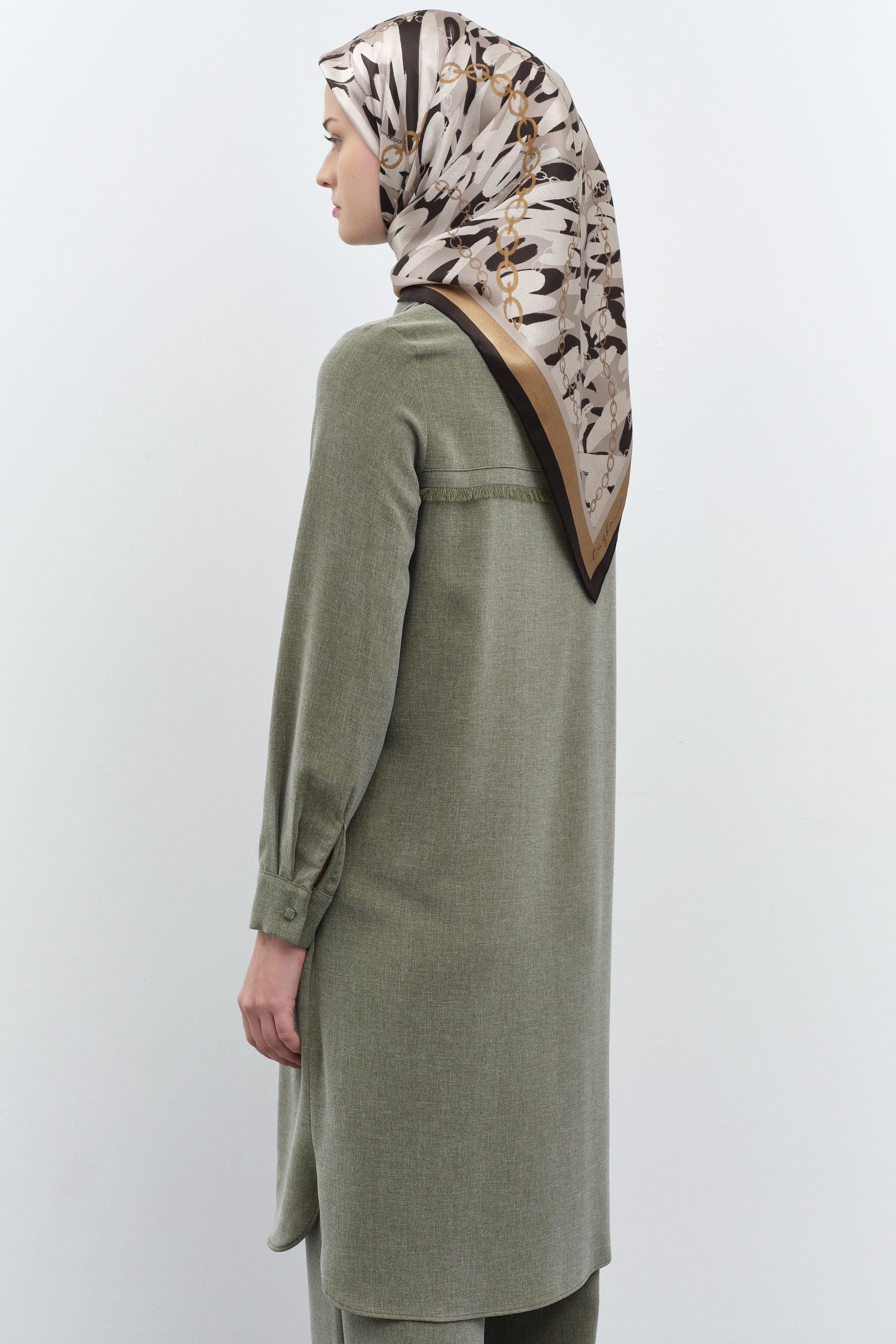 Püskül Detaylı Desen Baskılı Tunik - Haki TUGBA