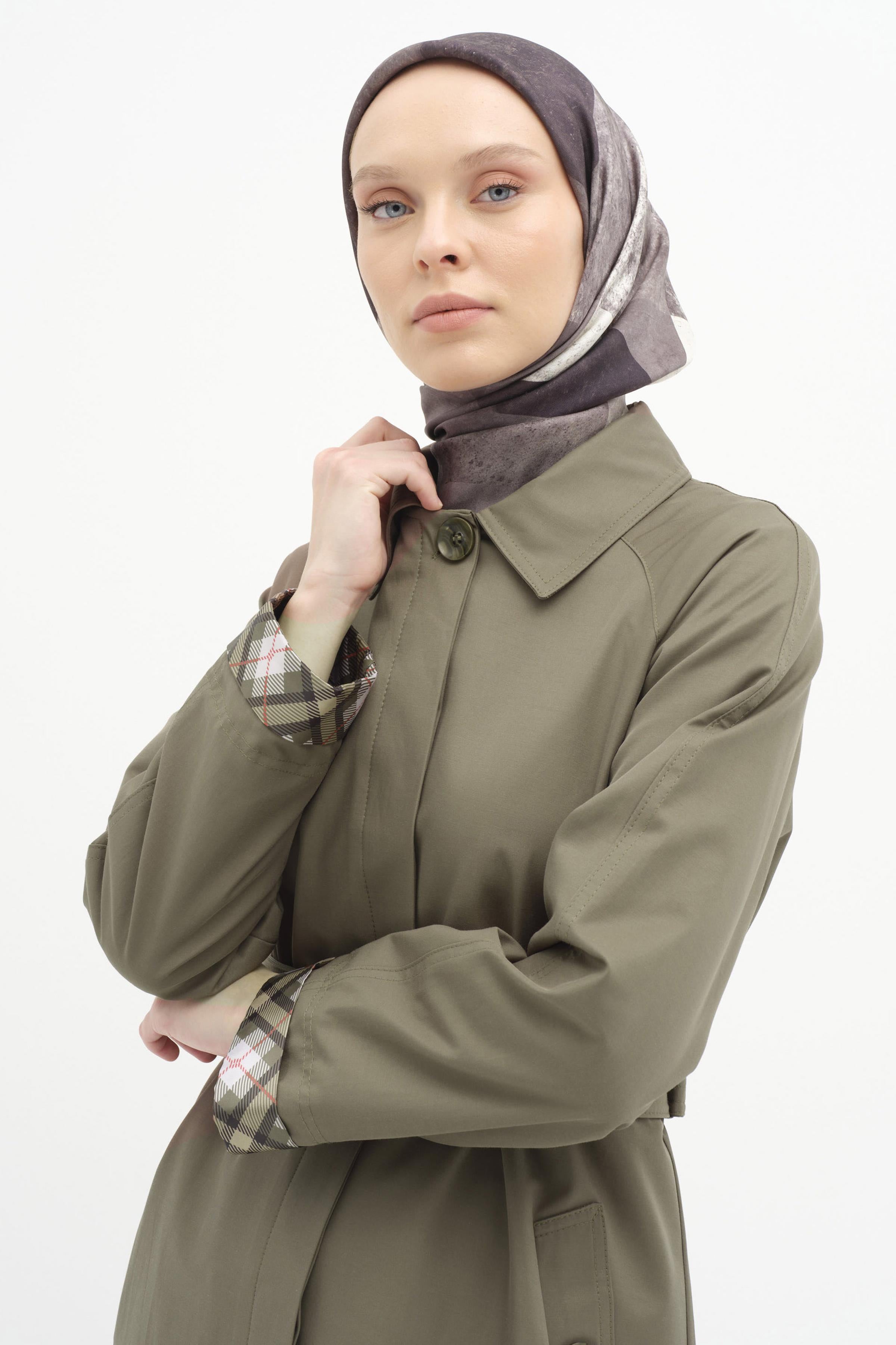 Reglan Duble Kollu Kemerli Trençkot - Haki TUGBA