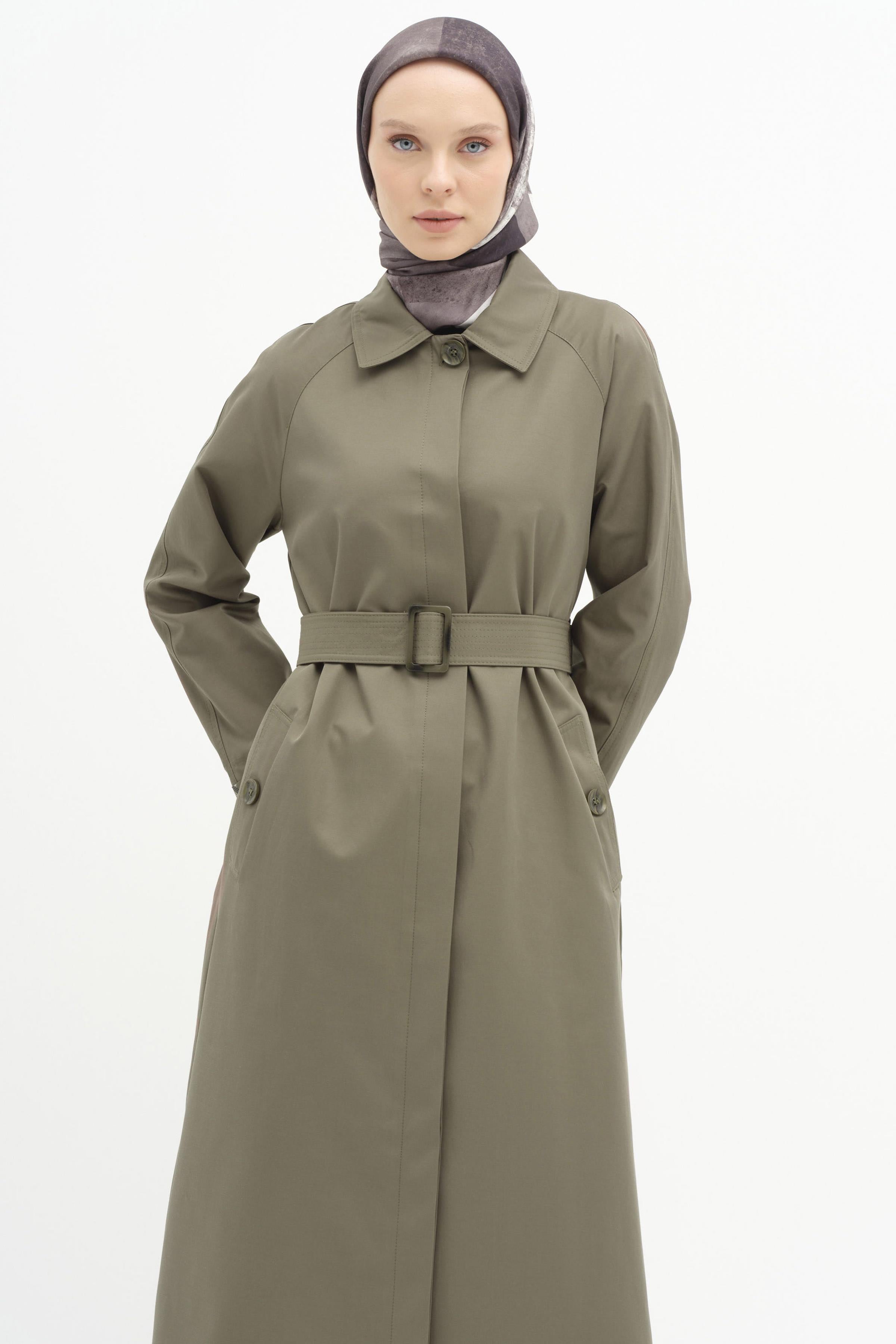 Reglan Duble Kollu Kemerli Trençkot - Haki TUGBA