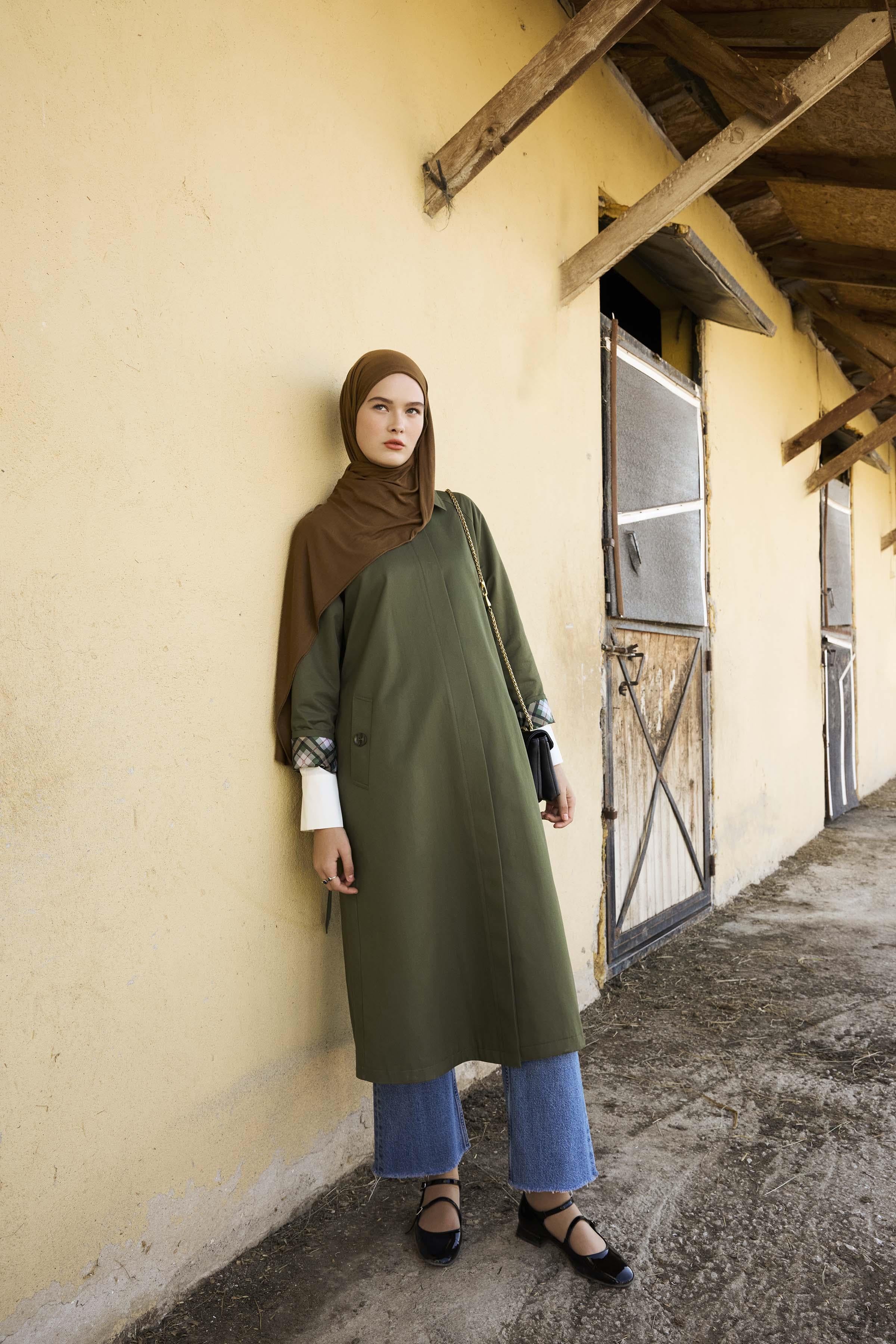 Reglan Duble Kollu Kemerli Trençkot - Haki TUGBA