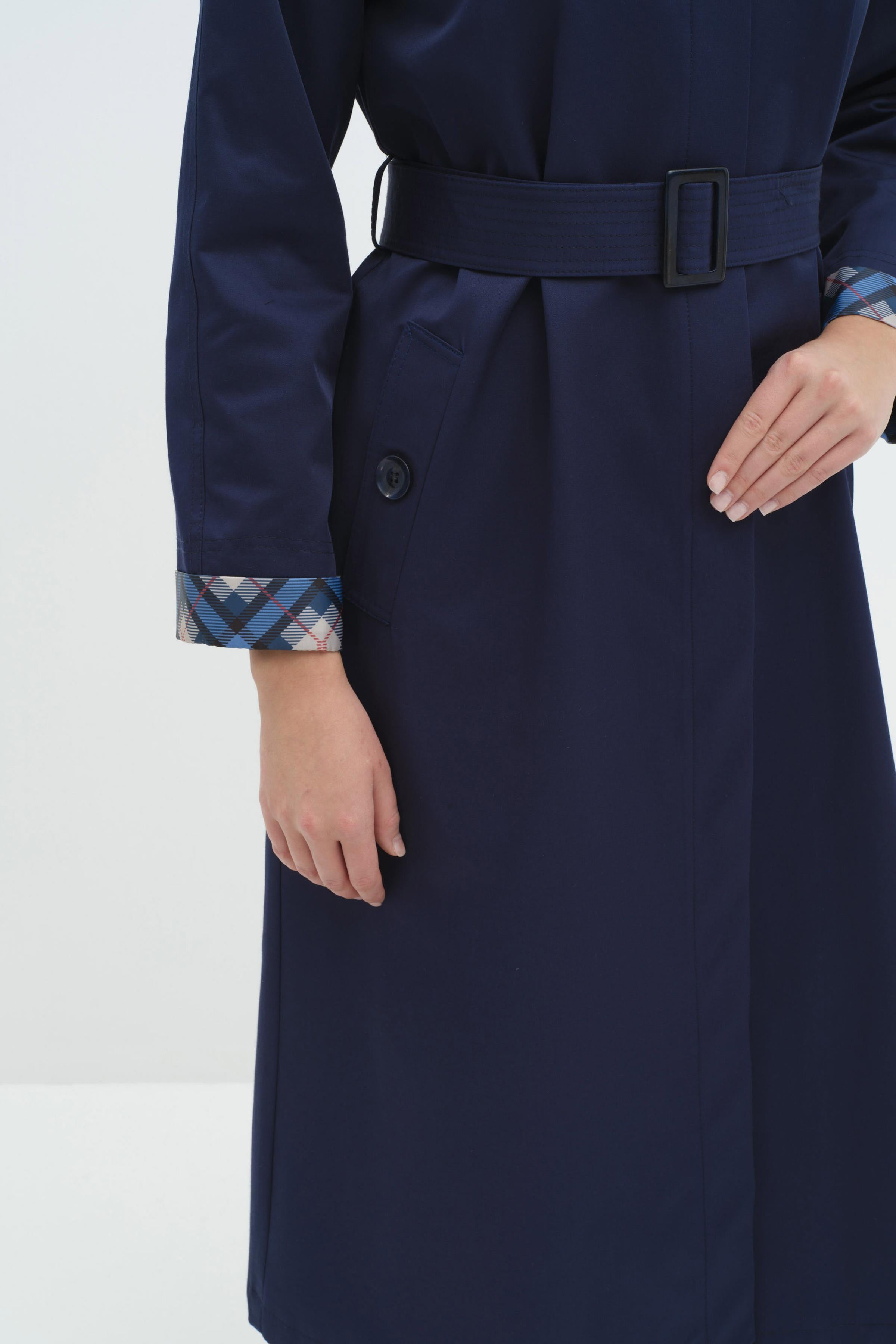 Reglan Duble Kollu Kemerli Trençkot - İndigo TUGBA