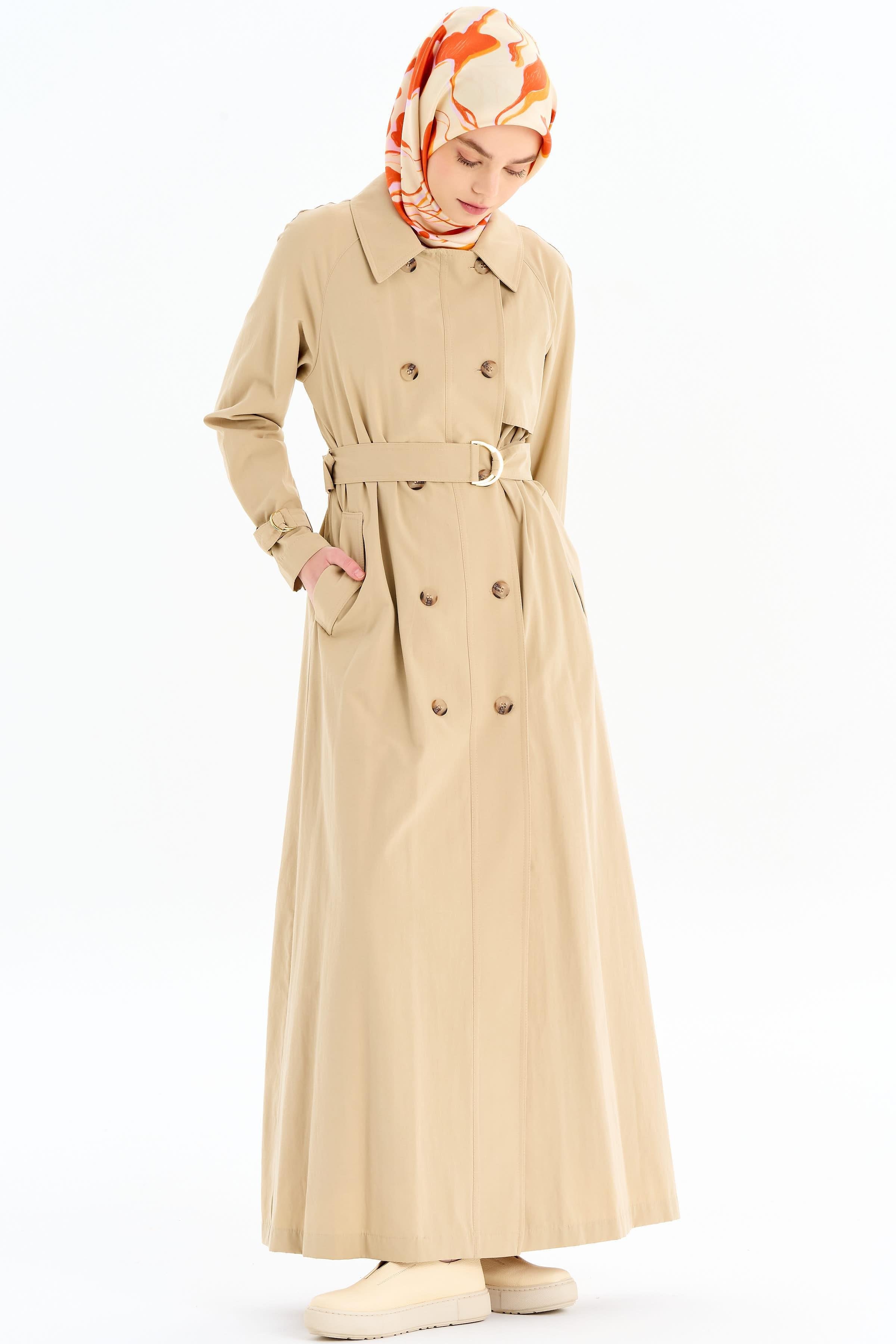 Reglan Kol Kruvaze Düğmeli Trenç - Bej TUGBA