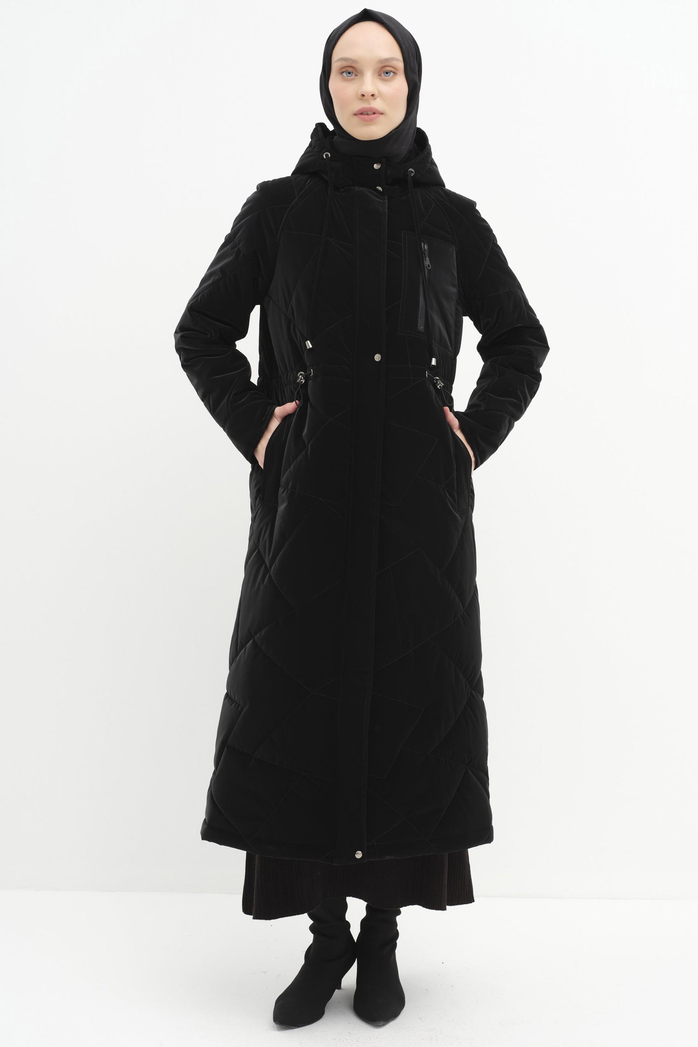 Reglan Kollu Kapitone Kaban - Siyah TUGBA