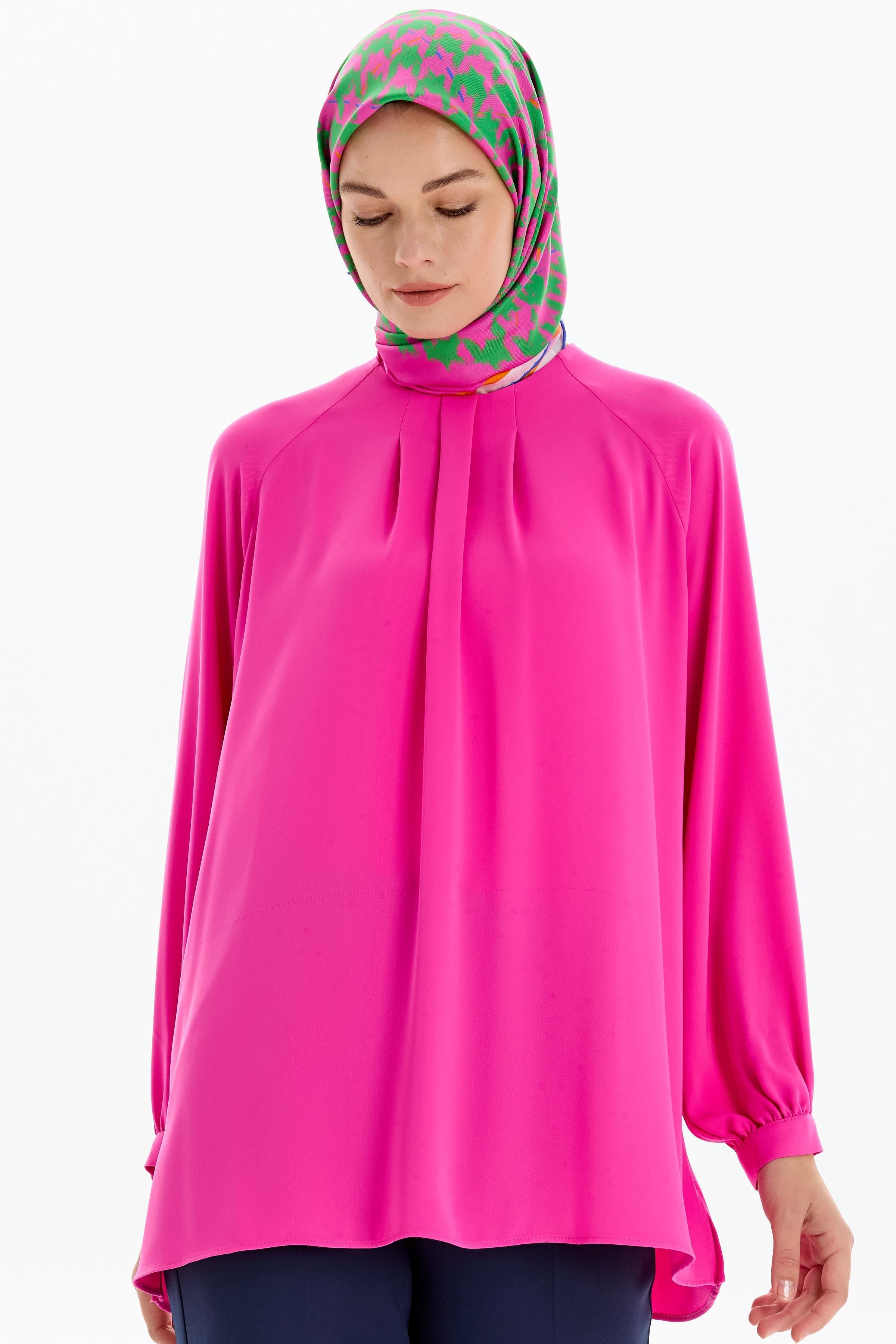 Reglan Kollu Pile Detaylı Bluz - Fuşya TUGBA