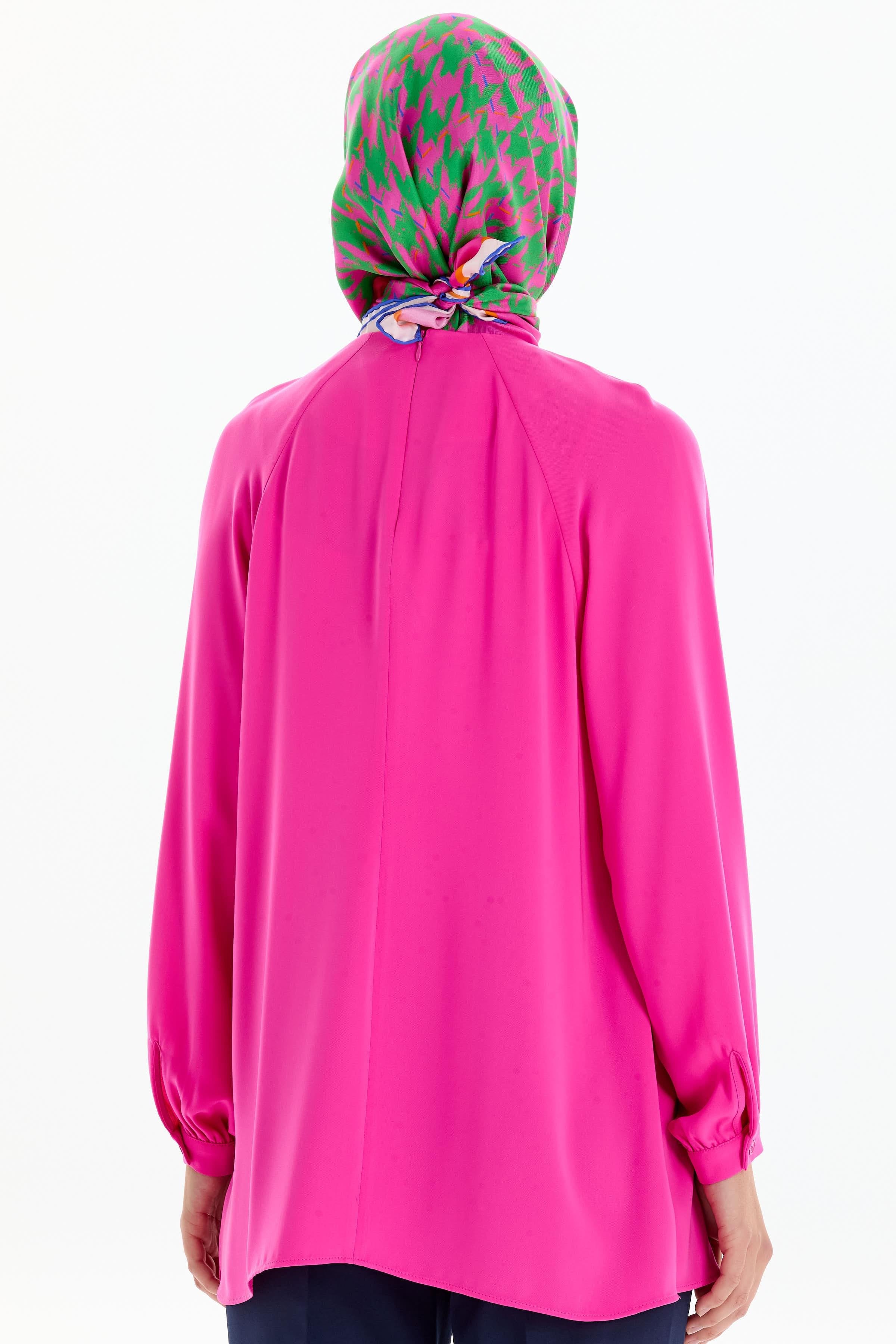 Reglan Kollu Pile Detaylı Bluz - Fuşya TUGBA
