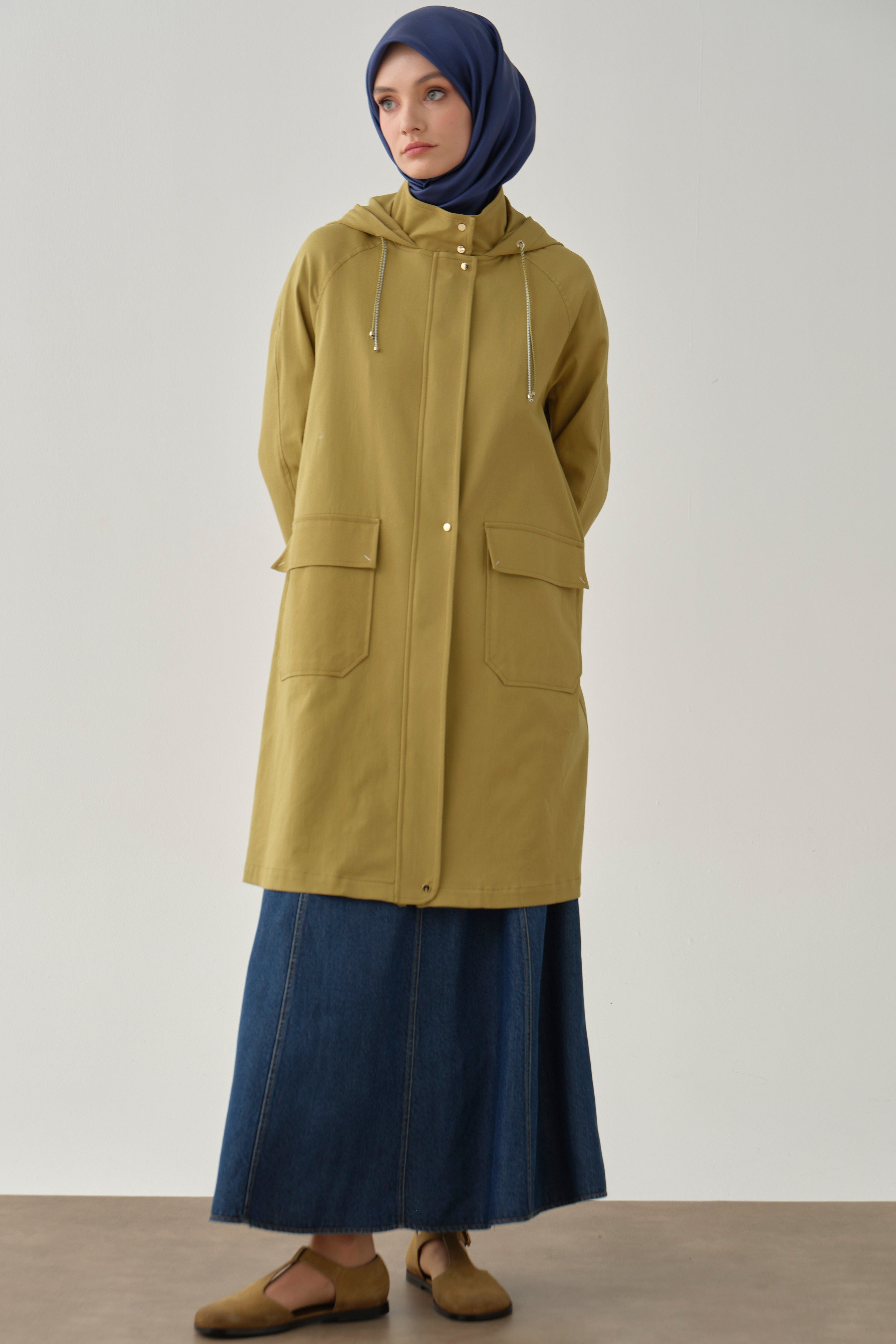 Reglan Kollu Yağmurluk - Olive TUGBA