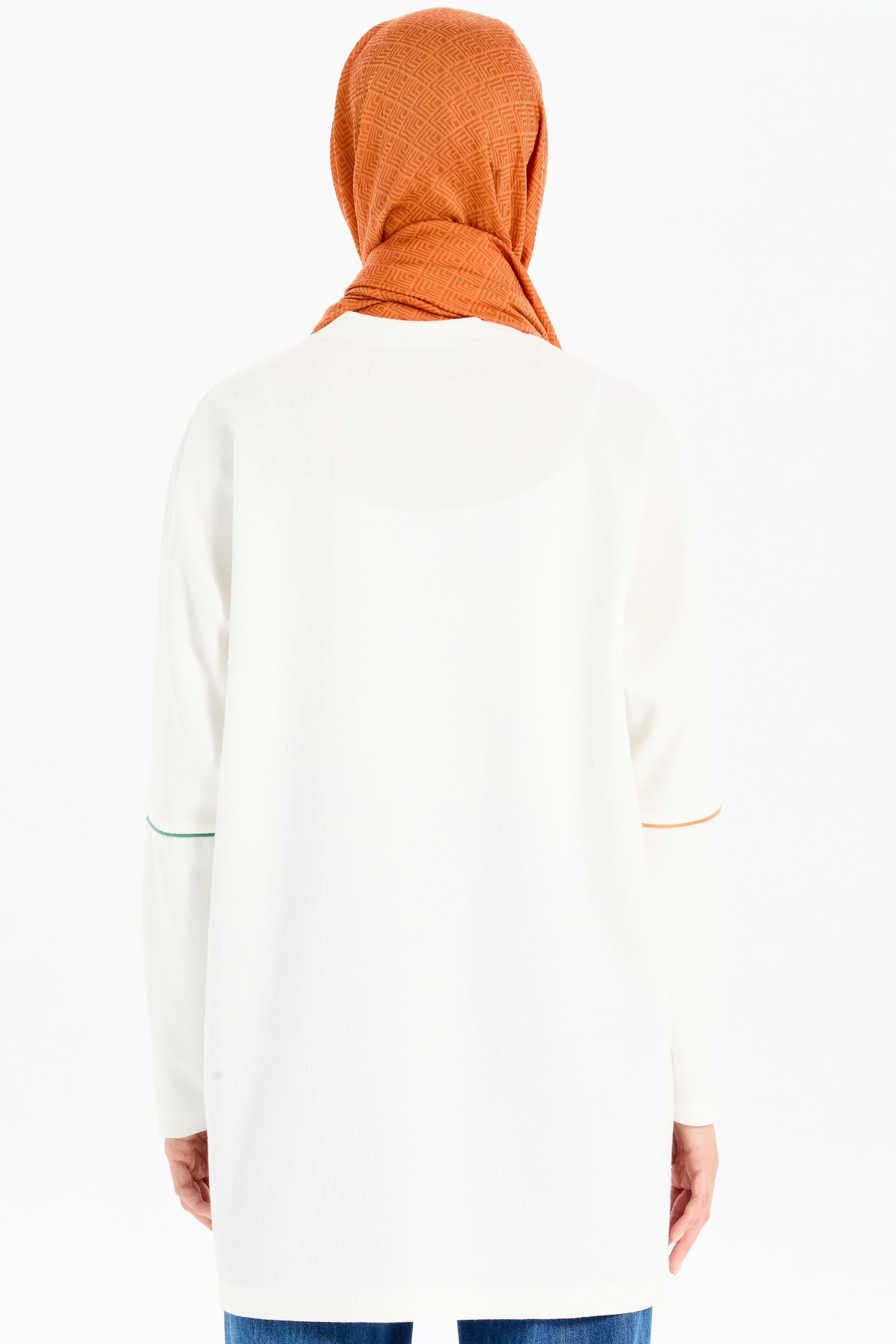 Renkli Biyeli Oversize Sweat - Ekru TUGBA